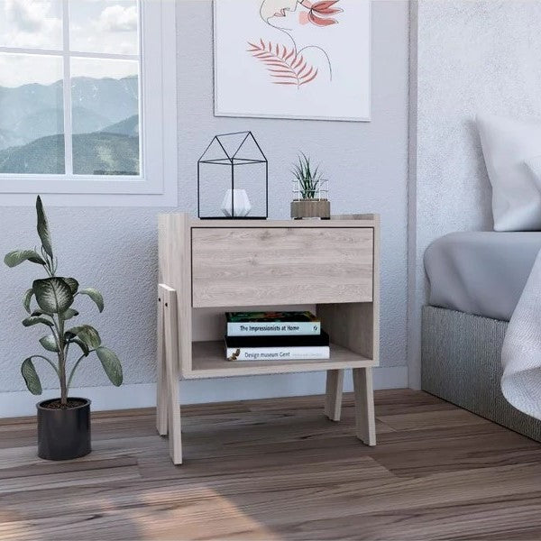 Boahaus Sevilla Nightstand with Drawer and Open Shelf | Natural Wood Premium Design
