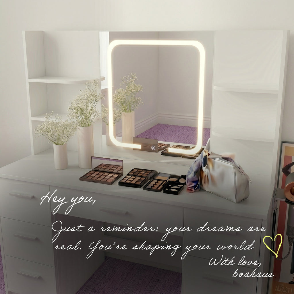 Lena Vanity Desk with LED Mirror