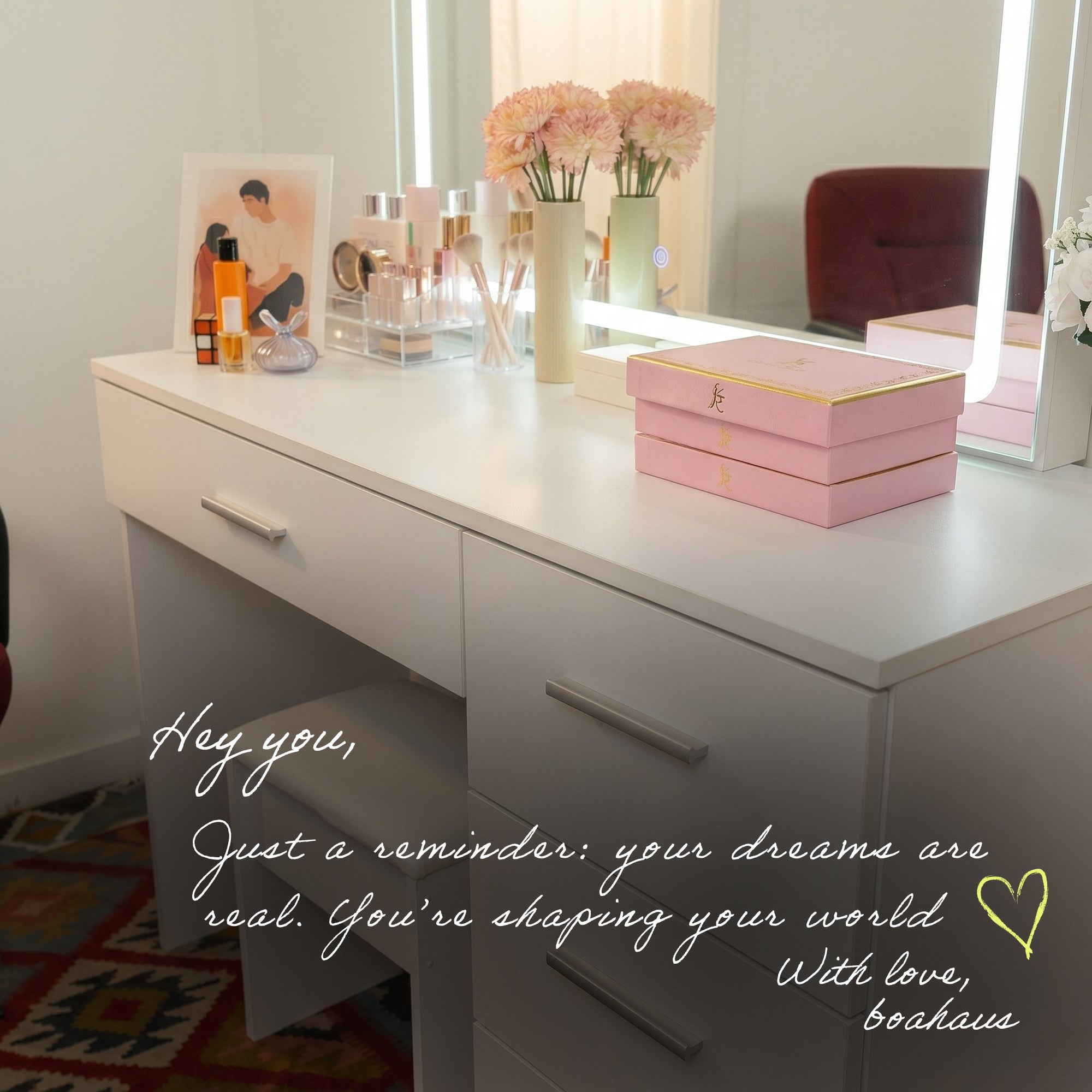 Boahaus Mila Vanity Desk with LED Mirror