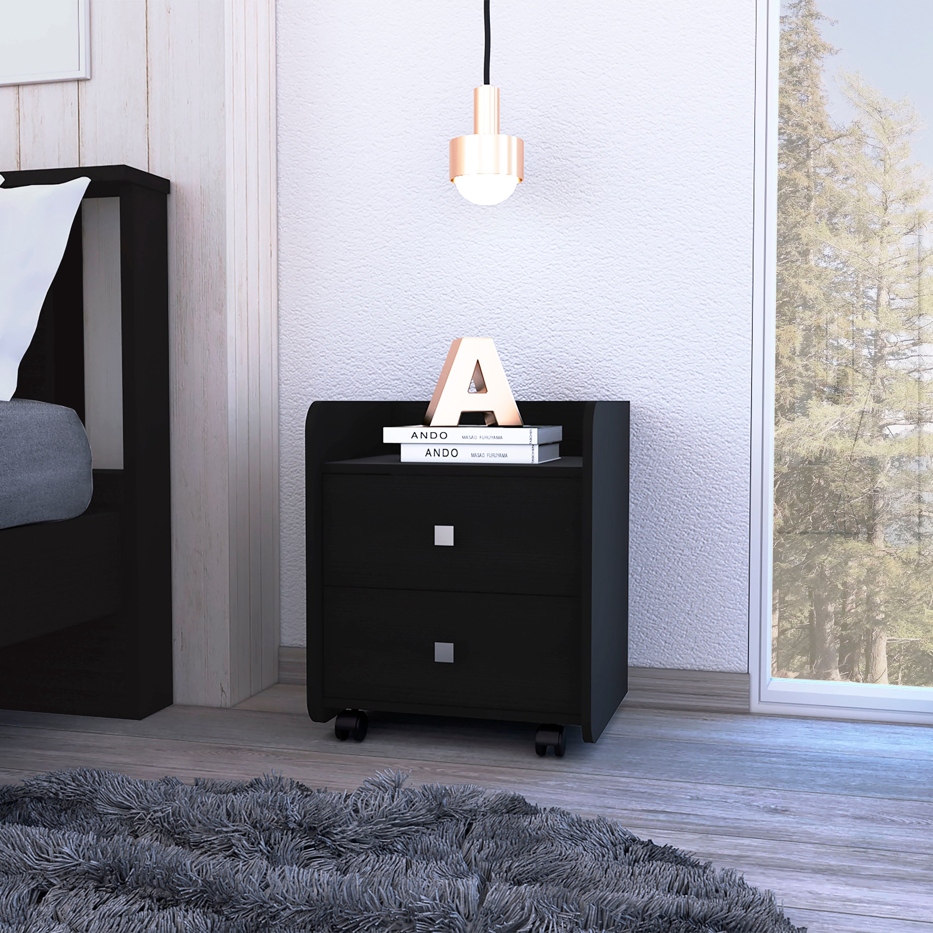 Boahaus Valencia Nightstand with 2 Drawers and Caster Wheels | Premium Design
