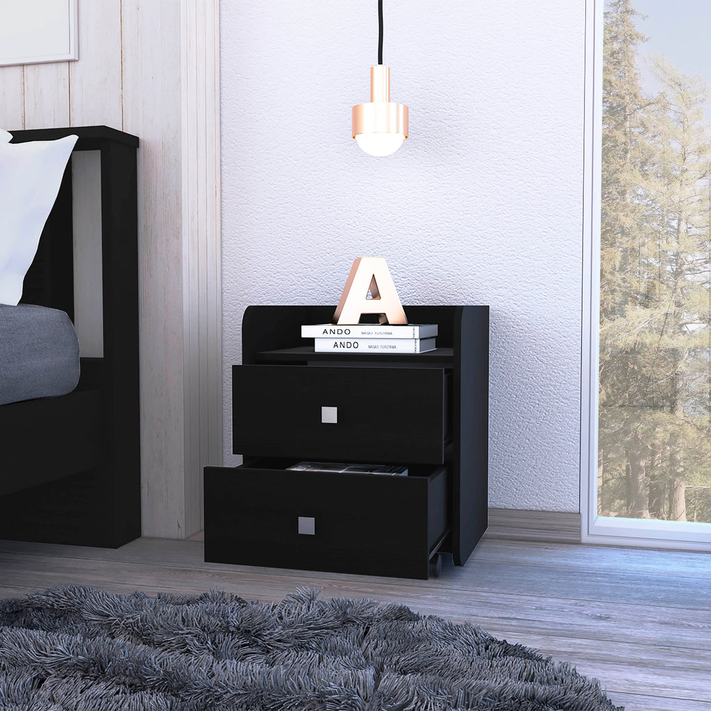 Boahaus Valencia Nightstand with 2 Drawers and Caster Wheels | Premium Design