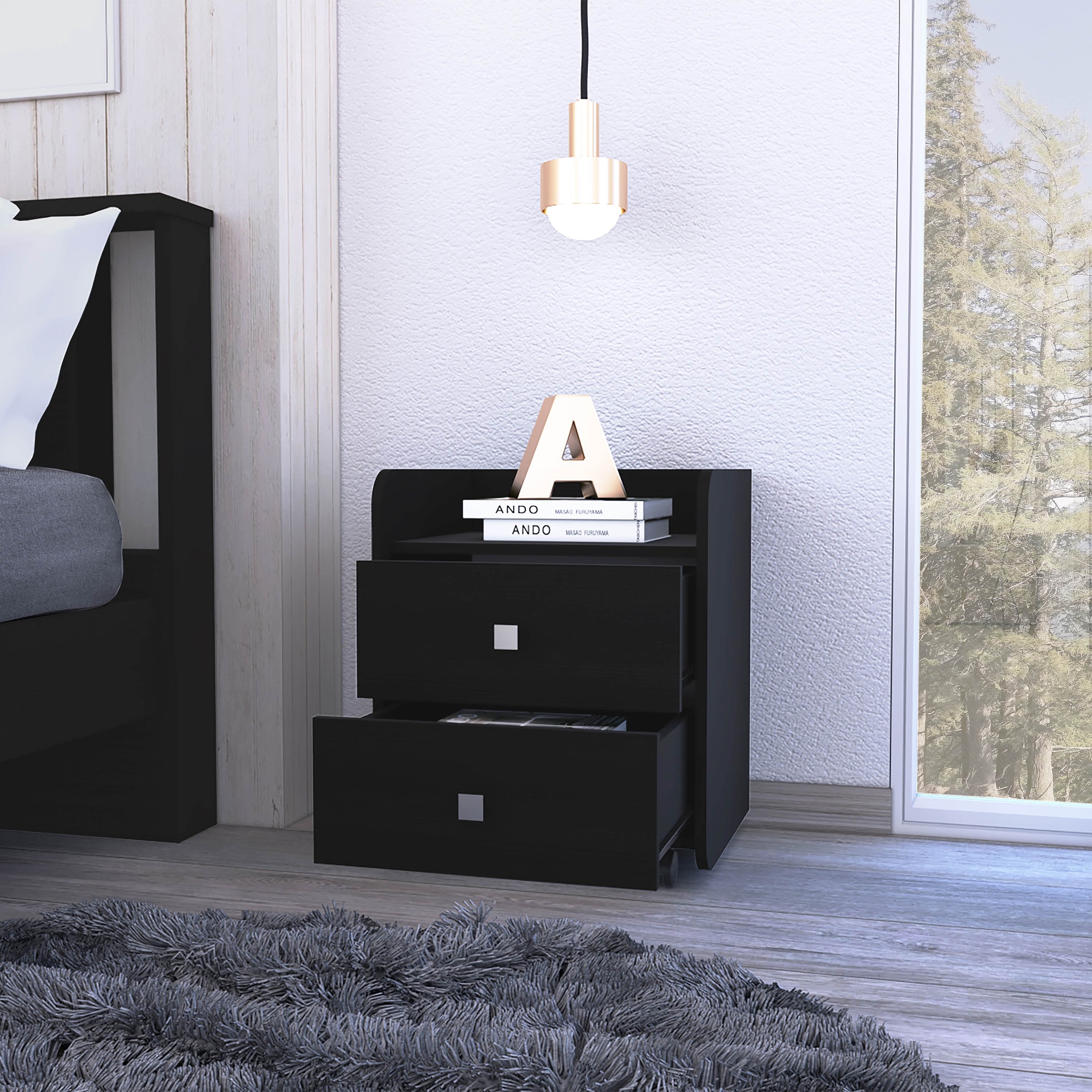Boahaus Valencia Nightstand with 2 Drawers and Caster Wheels | Premium Design