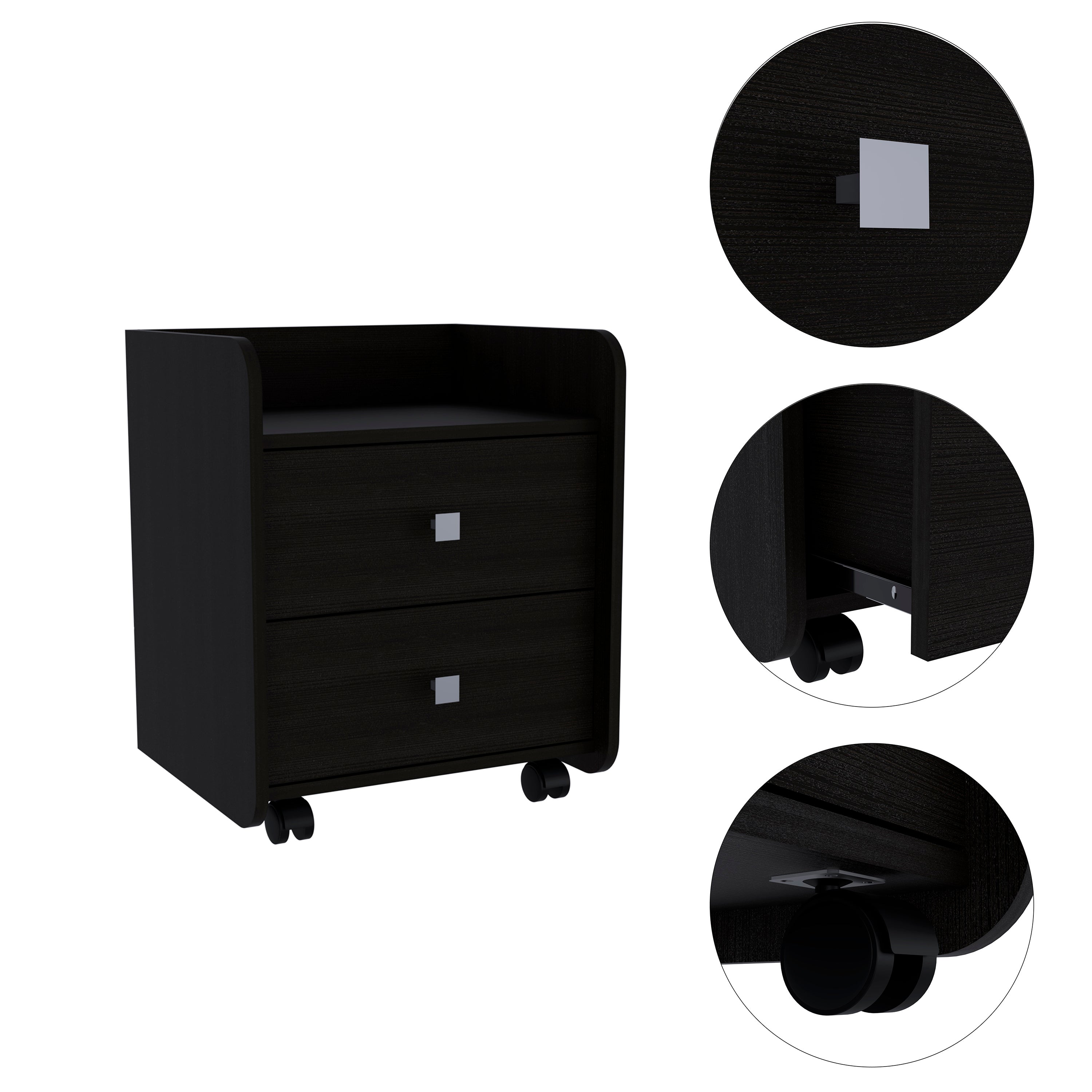 Boahaus Valencia Nightstand with 2 Drawers and Caster Wheels | Premium Design