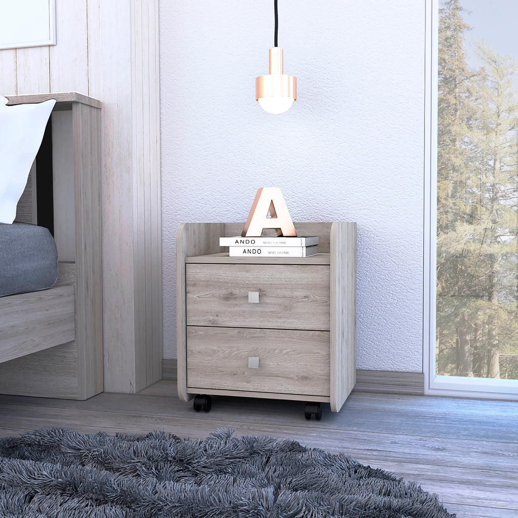 Boahaus Valencia Nightstand with 2 Drawers and Caster Wheels | Premium Design