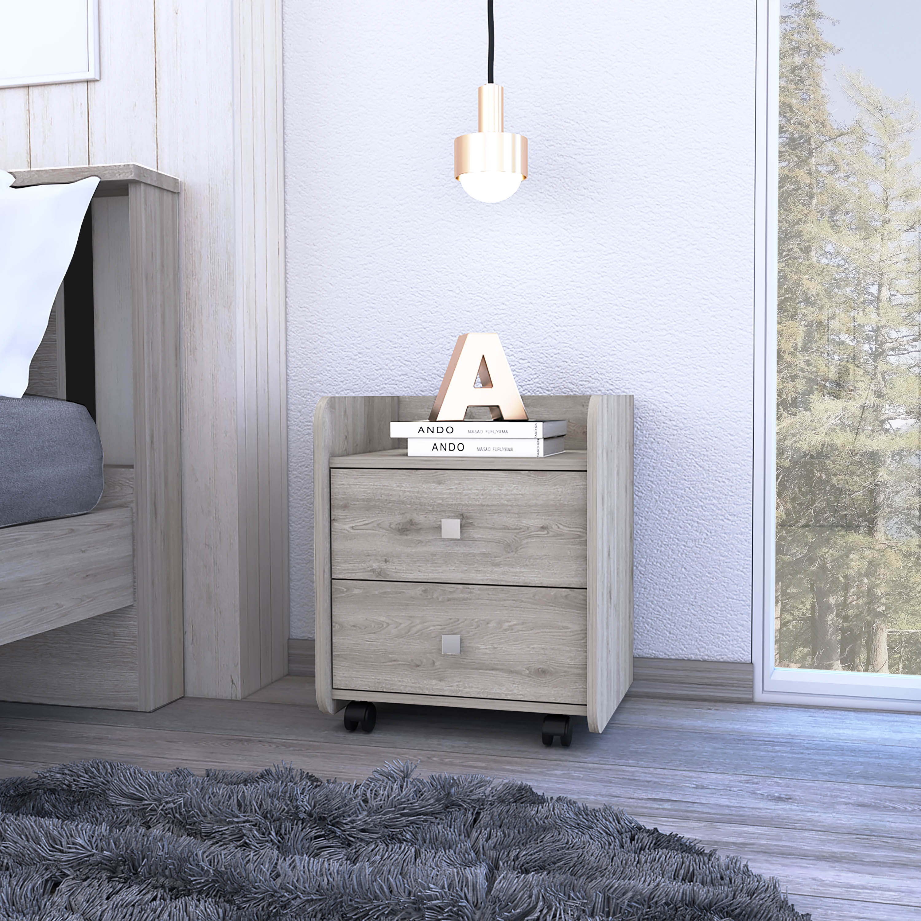 Boahaus Valencia Nightstand with 2 Drawers and Caster Wheels | Premium Design