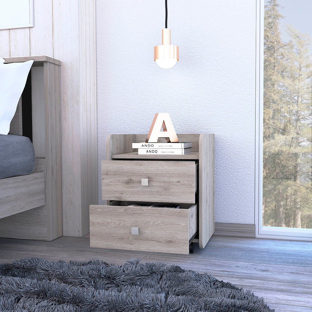 Boahaus Valencia Nightstand with 2 Drawers and Caster Wheels | Premium Design