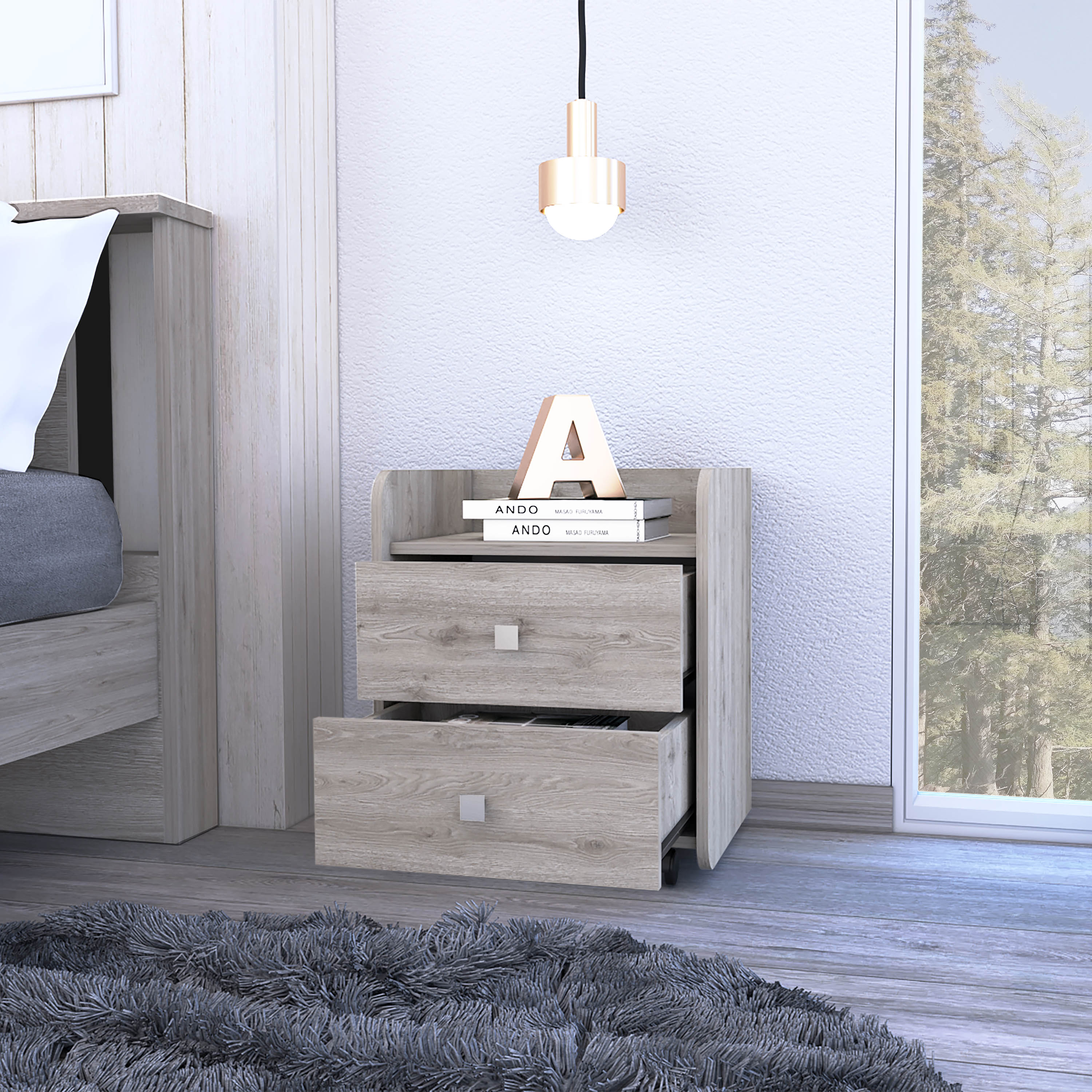 Boahaus Valencia Nightstand with 2 Drawers and Caster Wheels | Premium Design