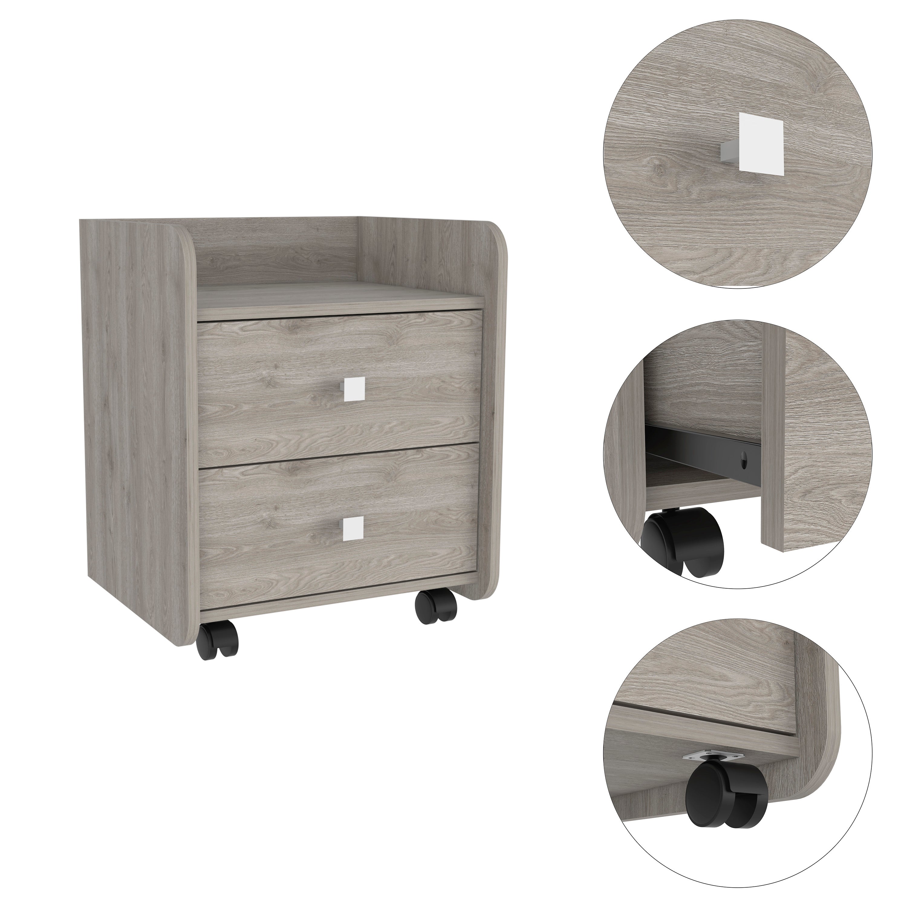 Boahaus Valencia Nightstand with 2 Drawers and Caster Wheels | Premium Design
