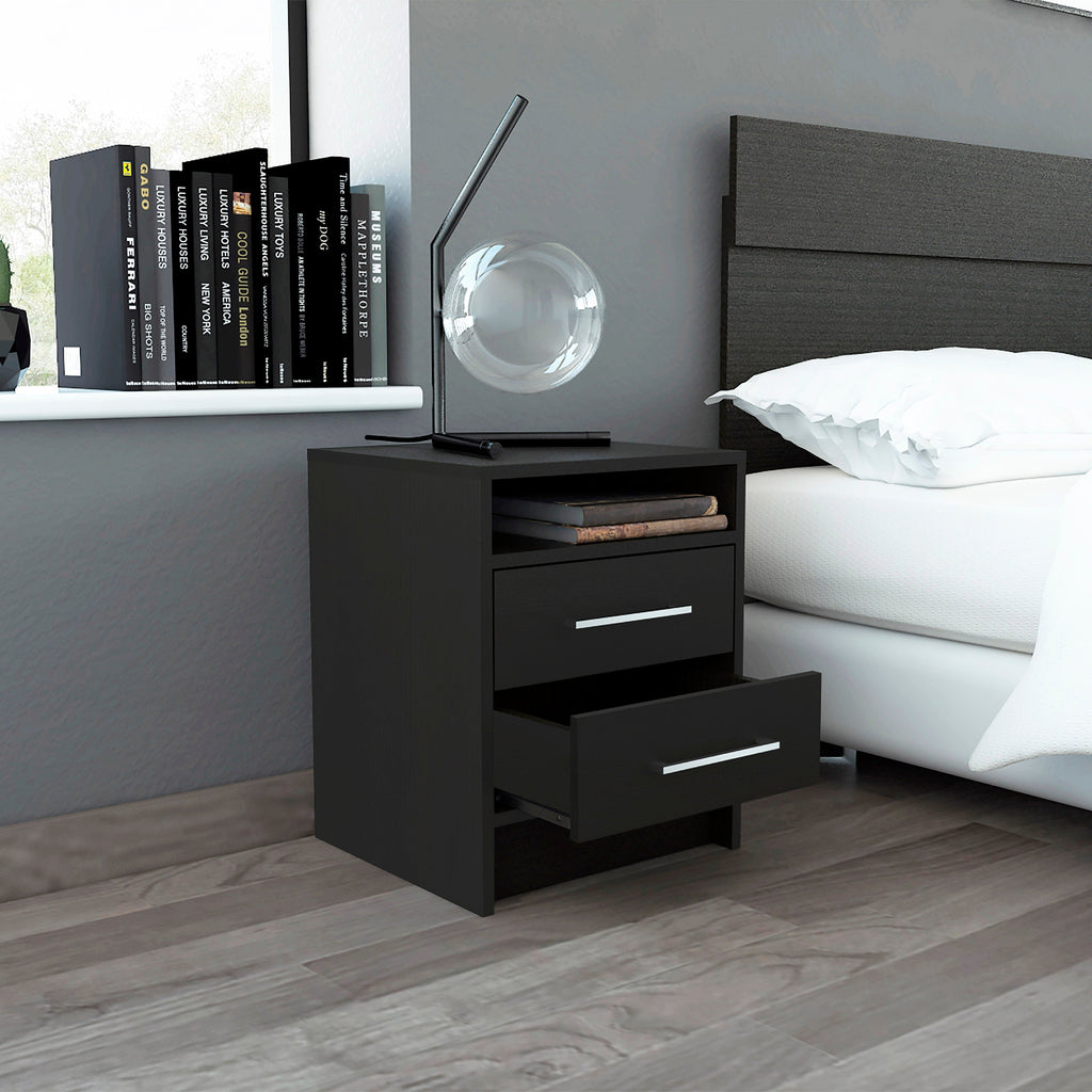 Boahaus Malaga Modern Nightstand with Open Shelf and Two Drawers | Contemporary Elegance