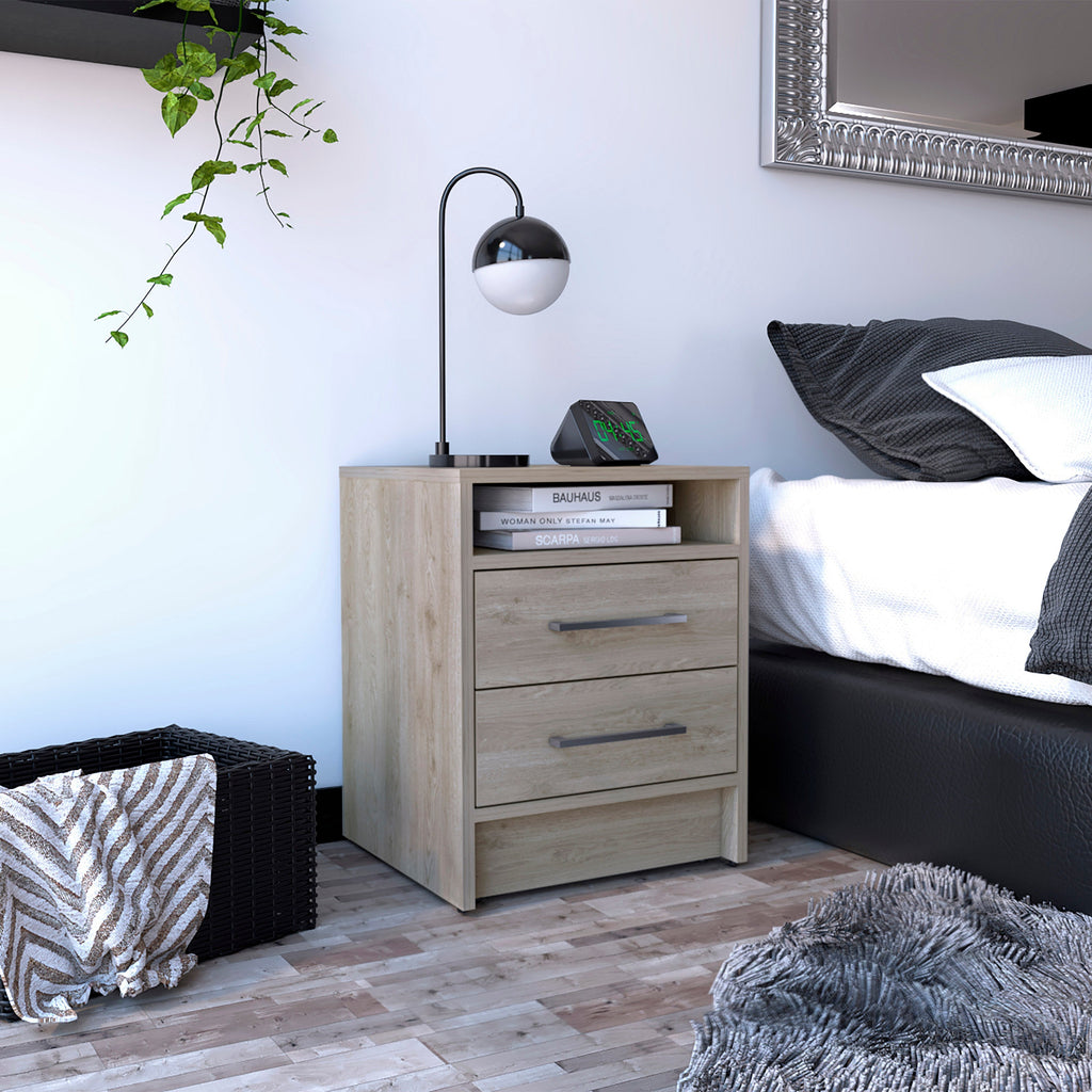 Boahaus Malaga Modern Nightstand with Open Shelf and Two Drawers | Contemporary Elegance