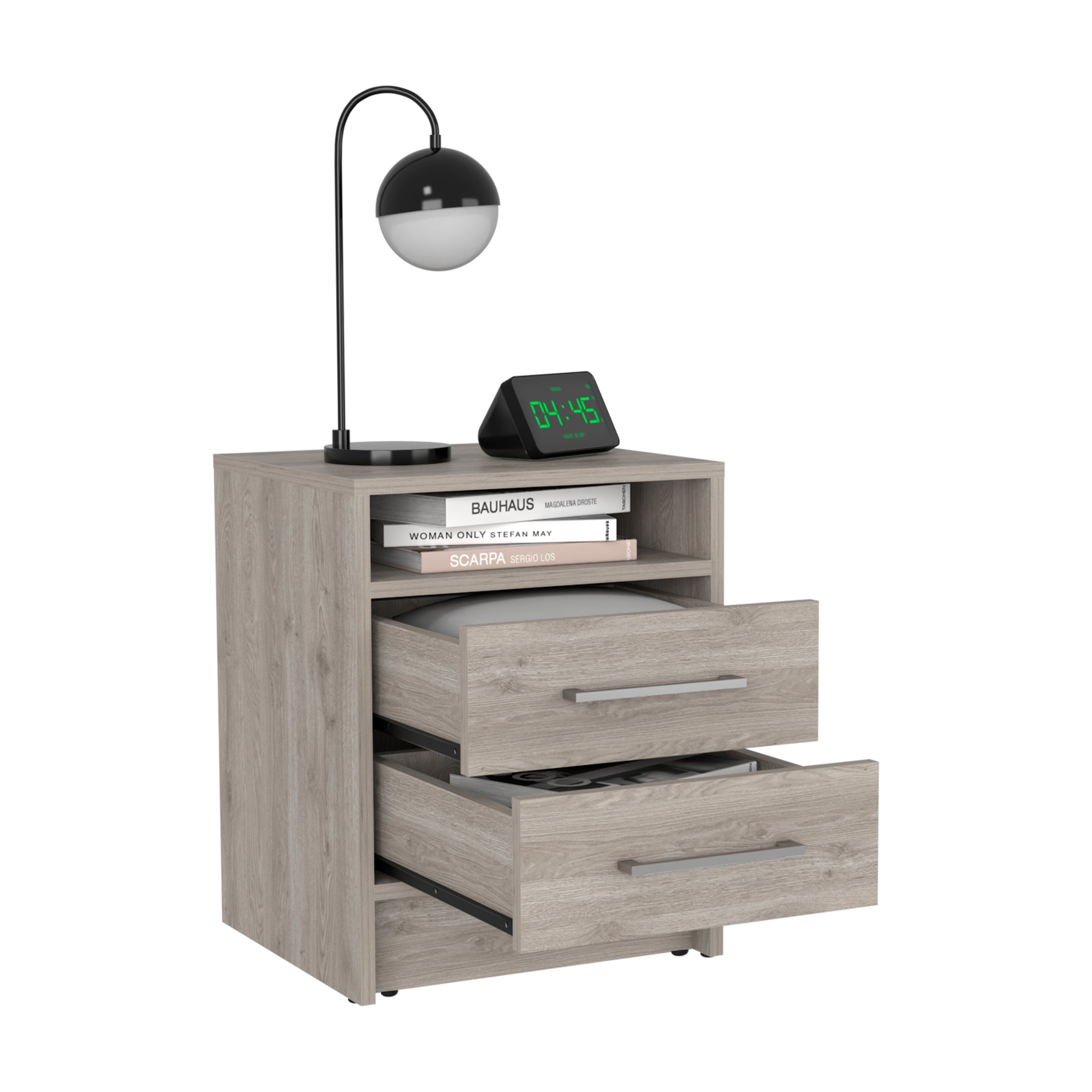 Boahaus Malaga Modern Nightstand with Open Shelf and Two Drawers | Contemporary Elegance