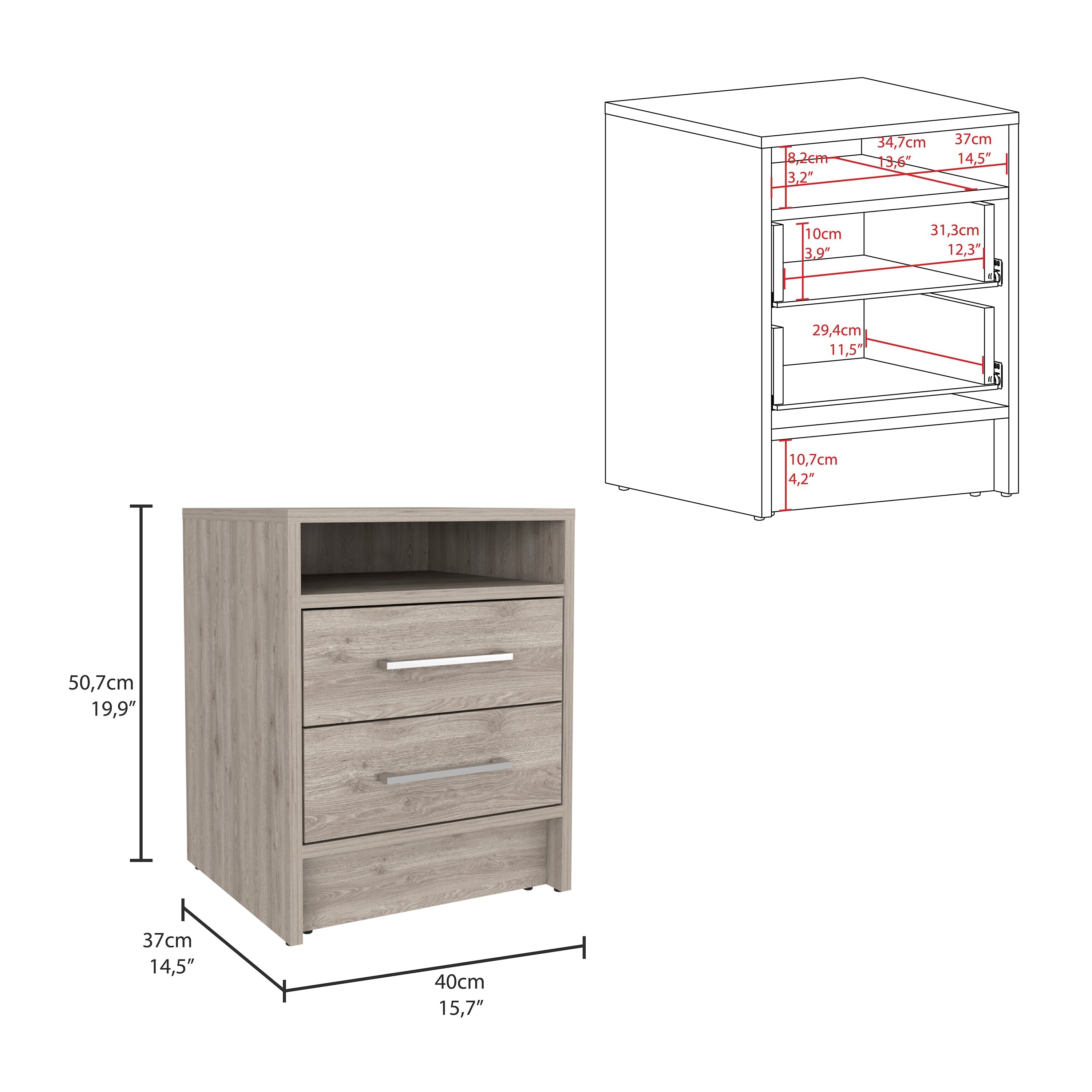 Boahaus Malaga Modern Nightstand with Open Shelf and Two Drawers | Contemporary Elegance