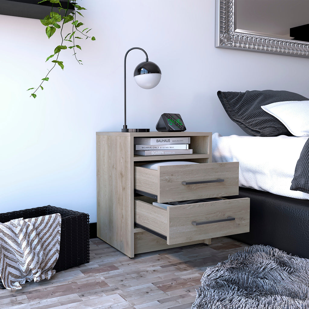 Boahaus Malaga Modern Nightstand with Open Shelf and Two Drawers | Contemporary Elegance