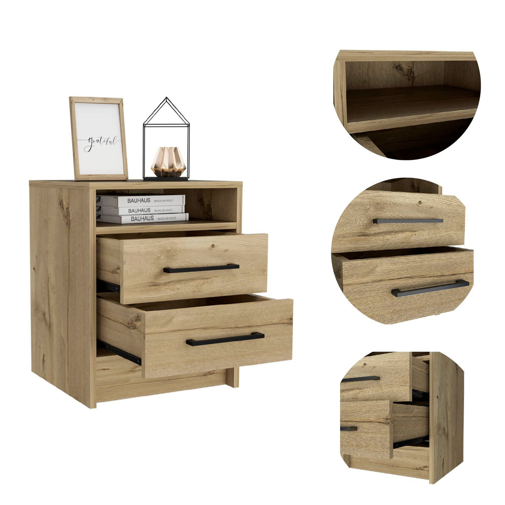 Boahaus Malaga Modern Nightstand with Open Shelf and Two Drawers | Contemporary Elegance