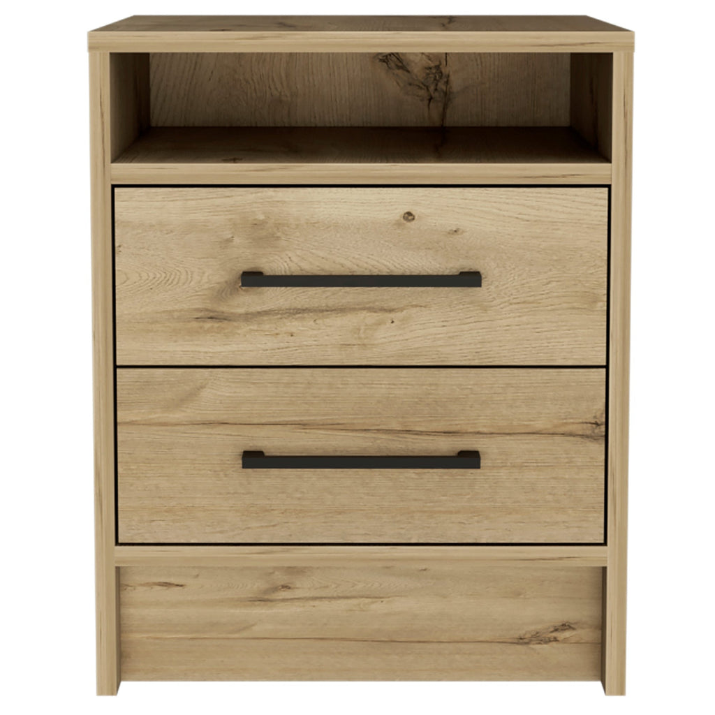Boahaus Malaga Modern Nightstand with Open Shelf and Two Drawers | Contemporary Elegance