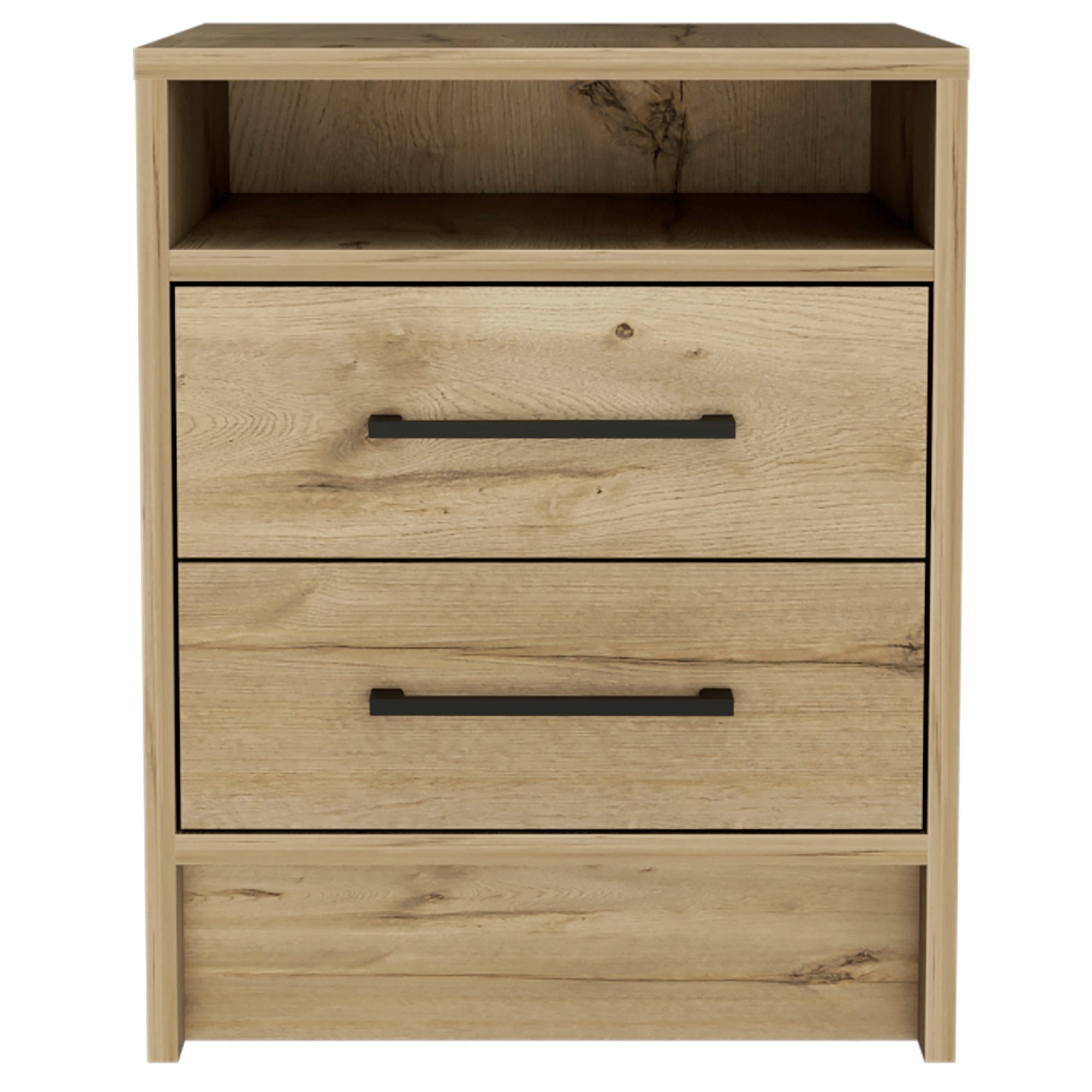 Boahaus Malaga Modern Nightstand with Open Shelf and Two Drawers | Contemporary Elegance