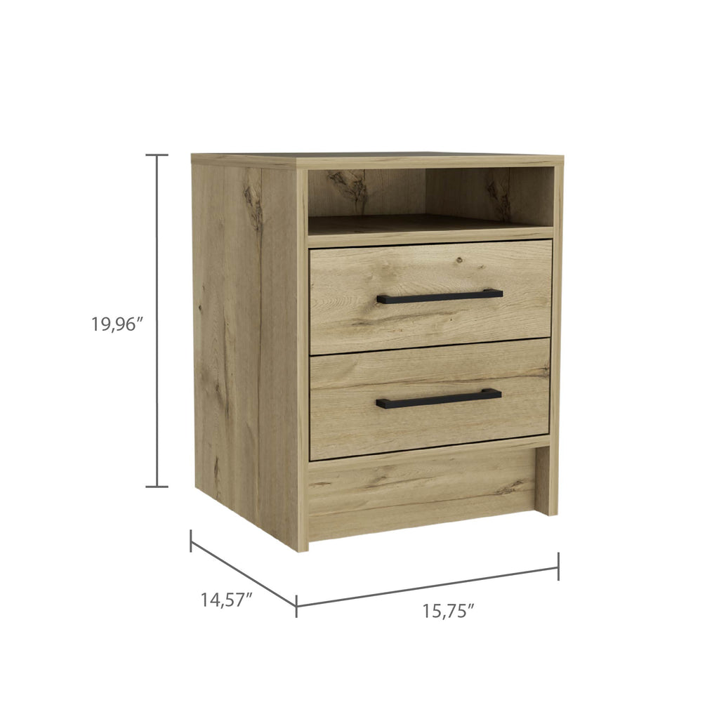 Boahaus Malaga Modern Nightstand with Open Shelf and Two Drawers | Contemporary Elegance