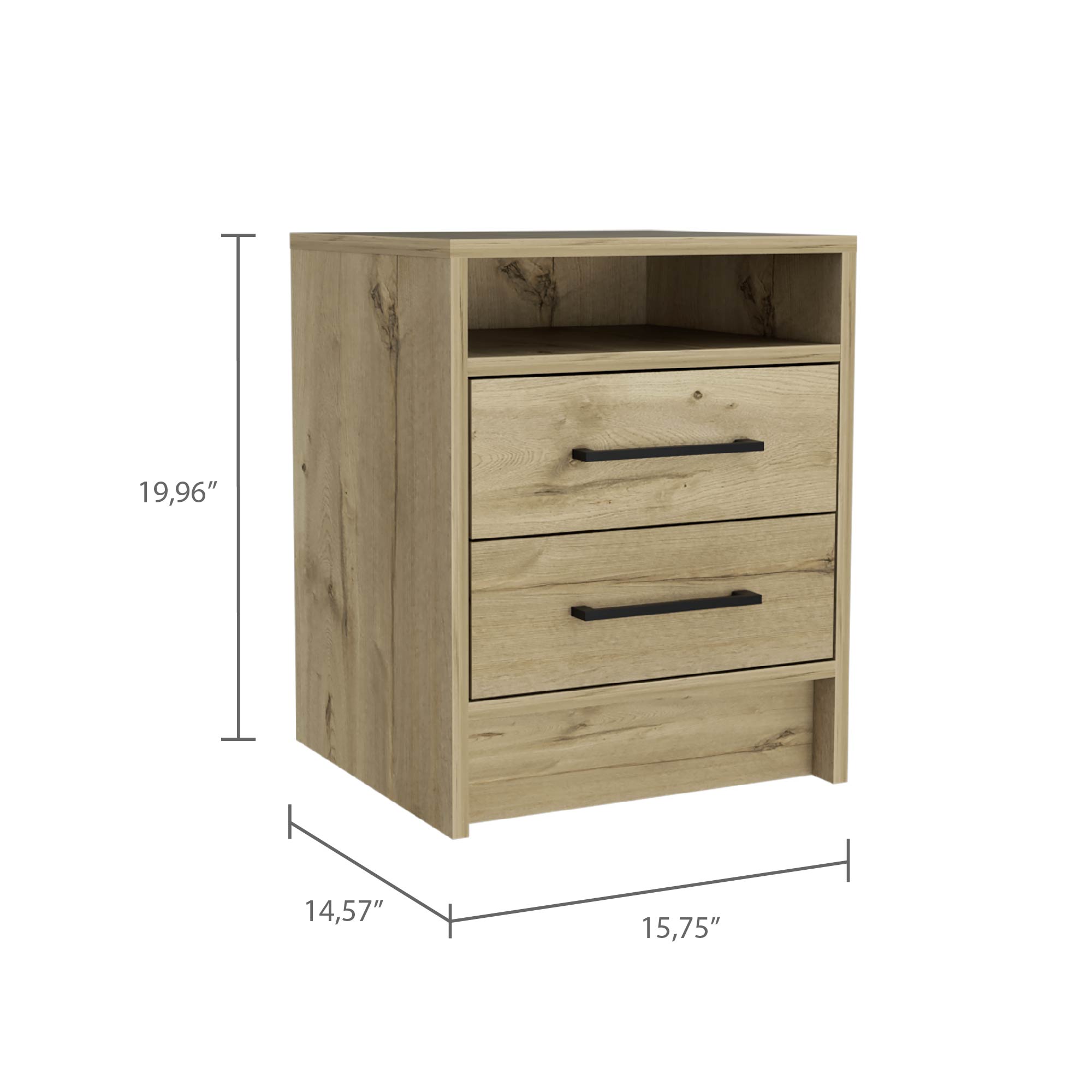 Boahaus Malaga Modern Nightstand with Open Shelf and Two Drawers | Contemporary Elegance