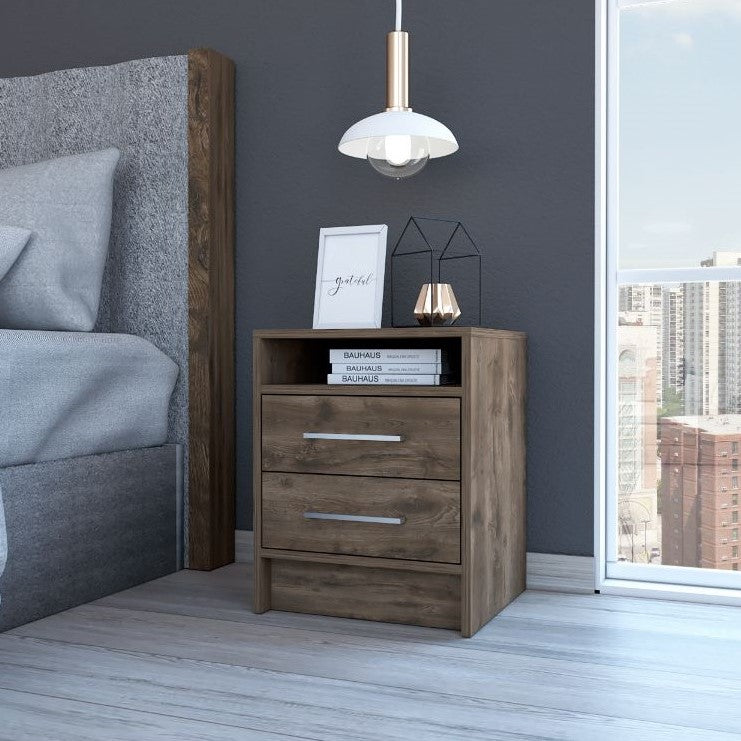 Boahaus Malaga Modern Nightstand with Open Shelf and Two Drawers | Contemporary Elegance