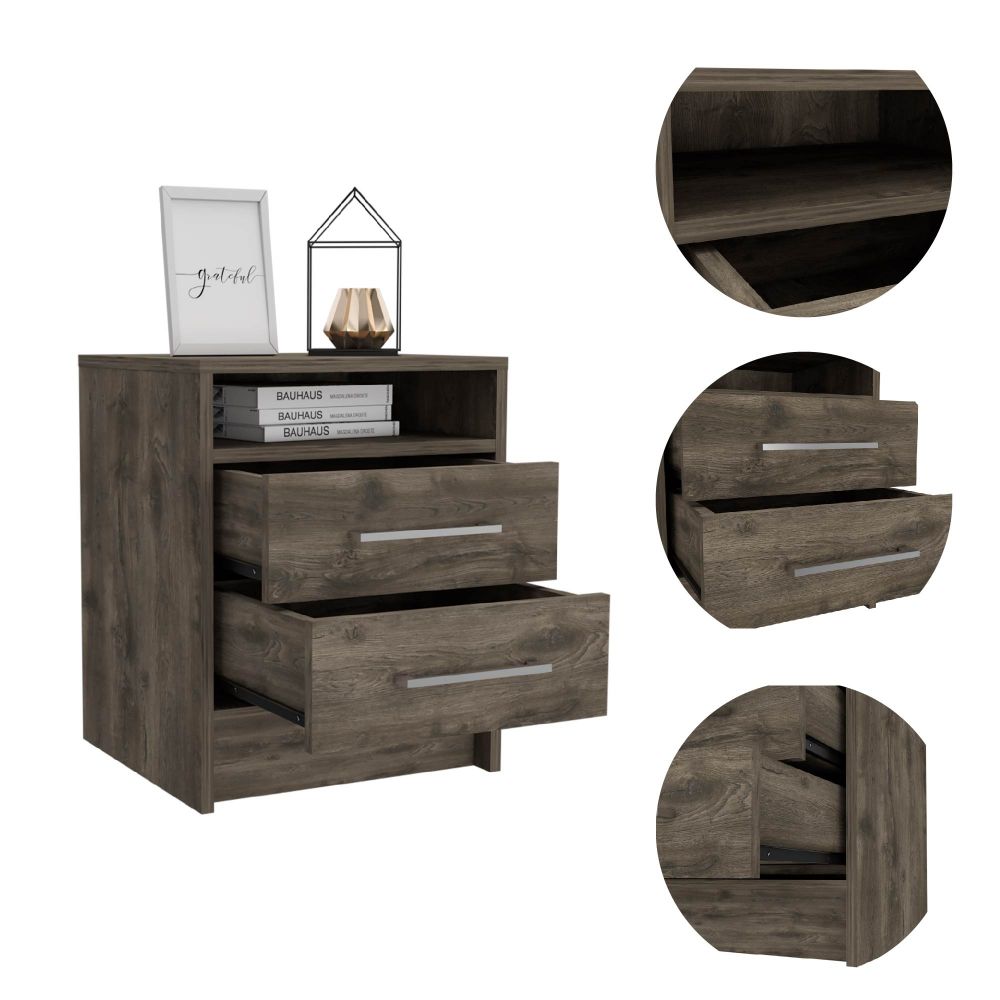 Boahaus Malaga Modern Nightstand with Open Shelf and Two Drawers | Contemporary Elegance