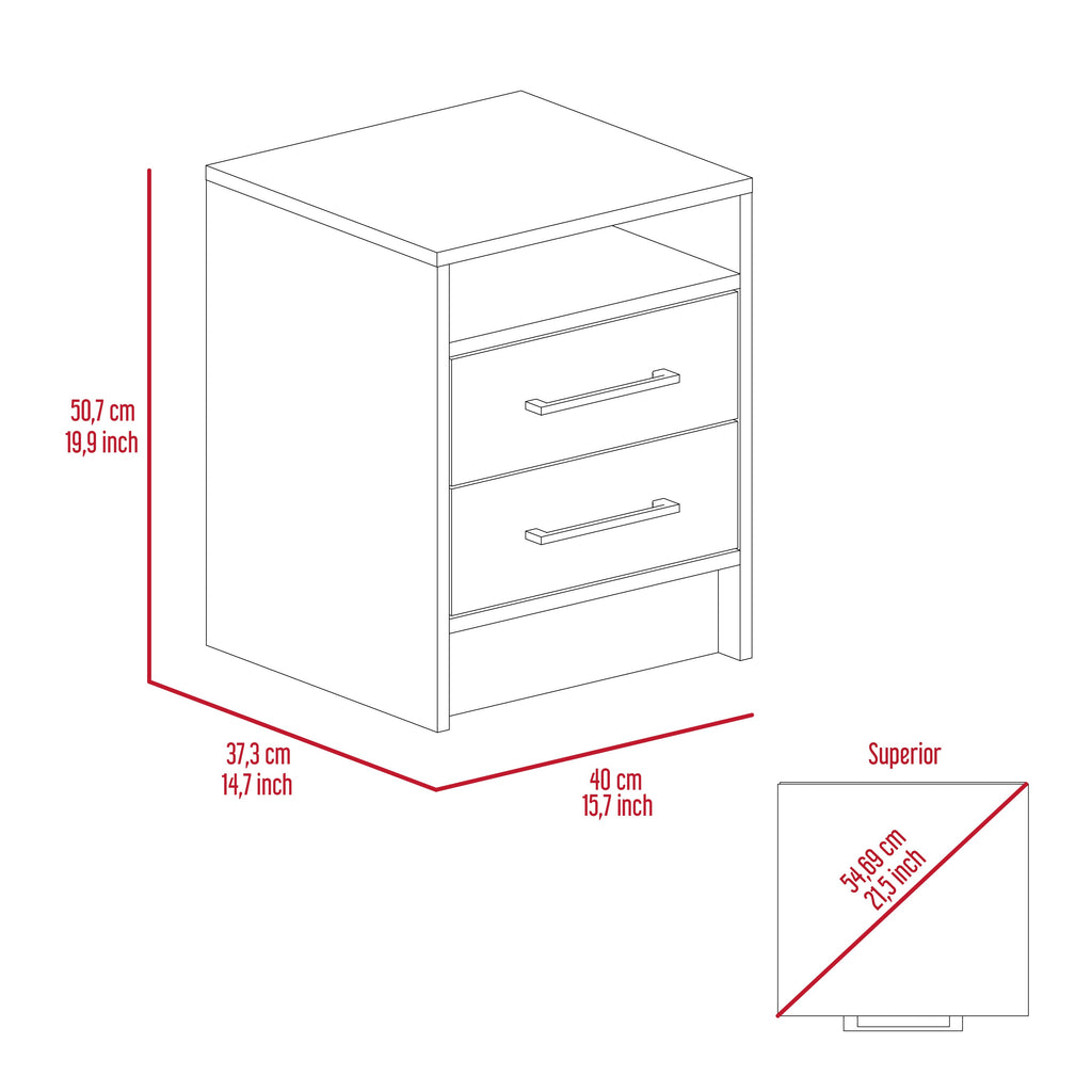 Boahaus Malaga Modern Nightstand with Open Shelf and Two Drawers | Contemporary Elegance