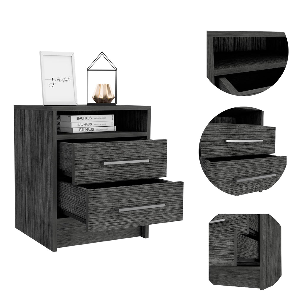Boahaus Malaga Modern Nightstand with Open Shelf and Two Drawers | Contemporary Elegance