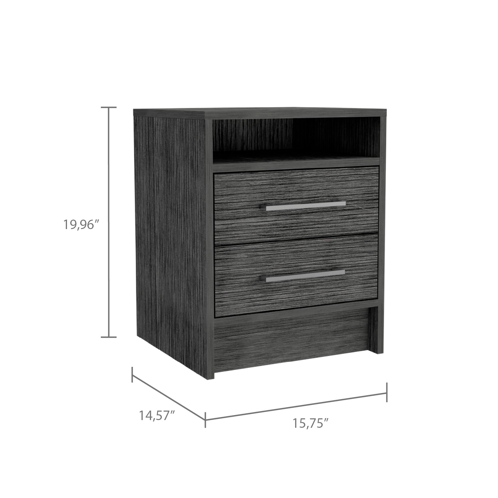Boahaus Malaga Modern Nightstand with Open Shelf and Two Drawers | Contemporary Elegance