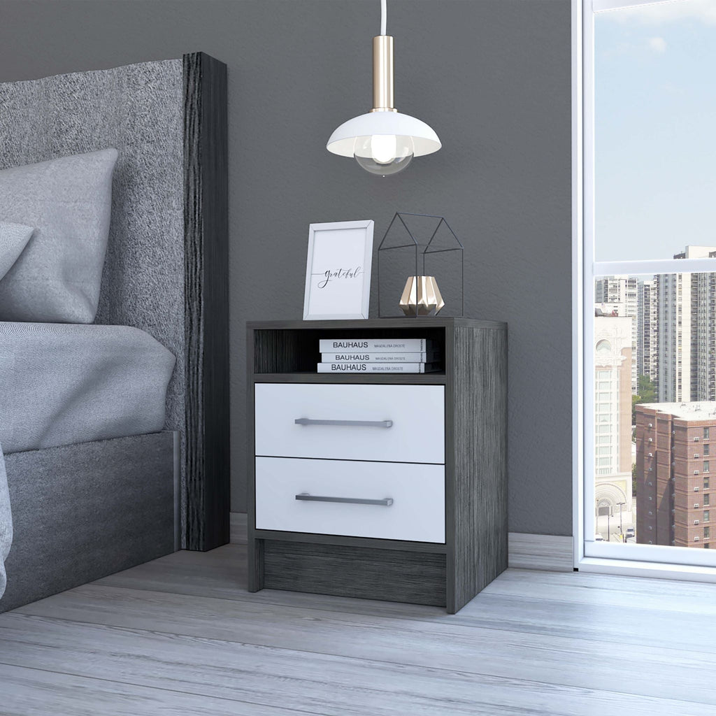Boahaus Malaga Modern Nightstand with Open Shelf and Two Drawers | Contemporary Elegance