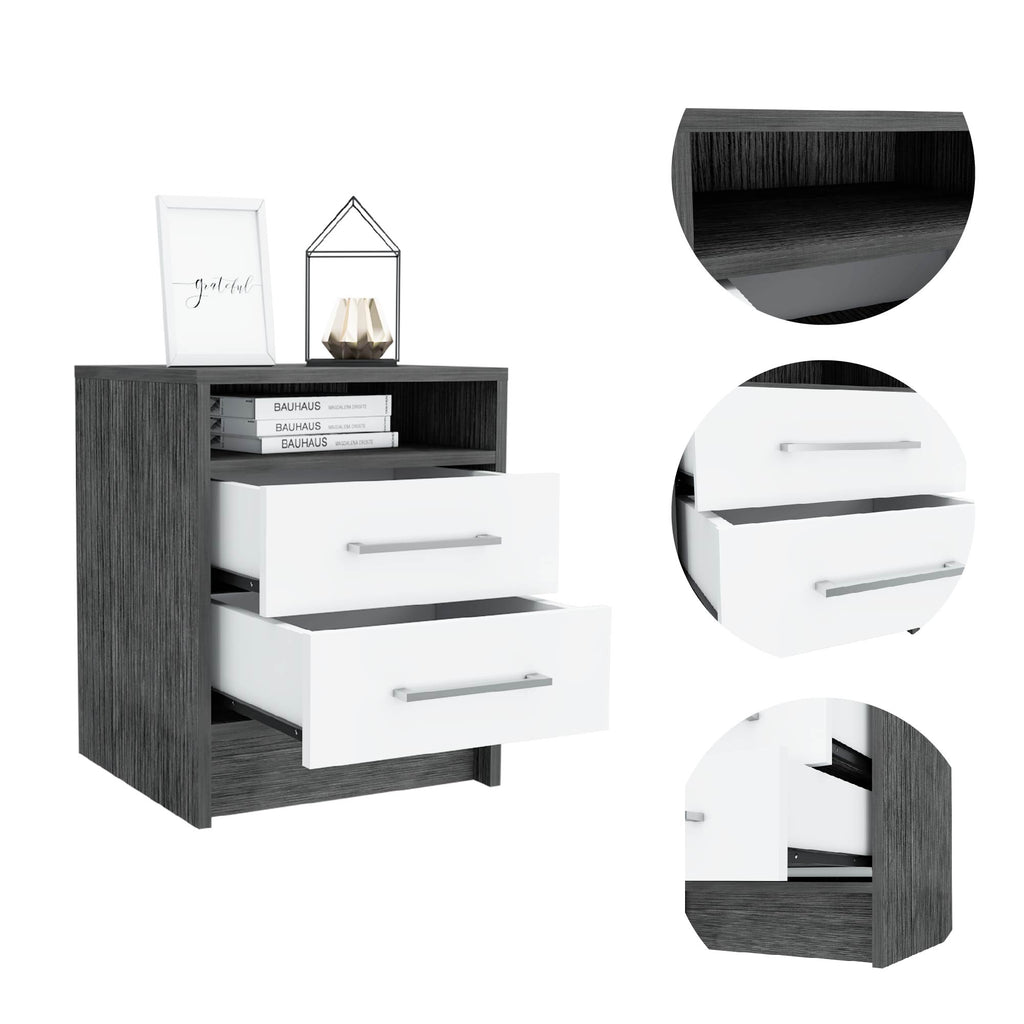 Boahaus Malaga Modern Nightstand with Open Shelf and Two Drawers | Contemporary Elegance