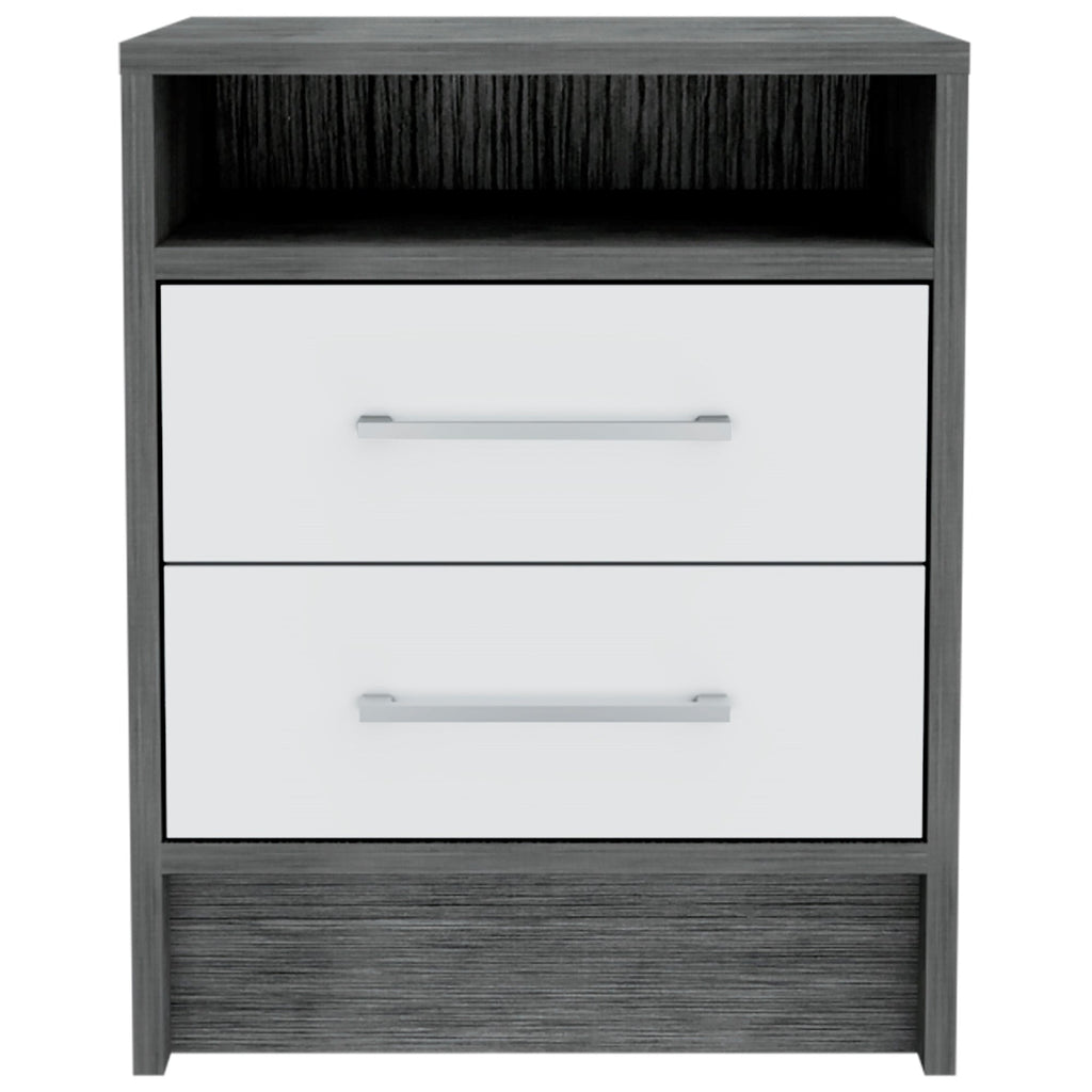 Boahaus Malaga Modern Nightstand with Open Shelf and Two Drawers | Contemporary Elegance