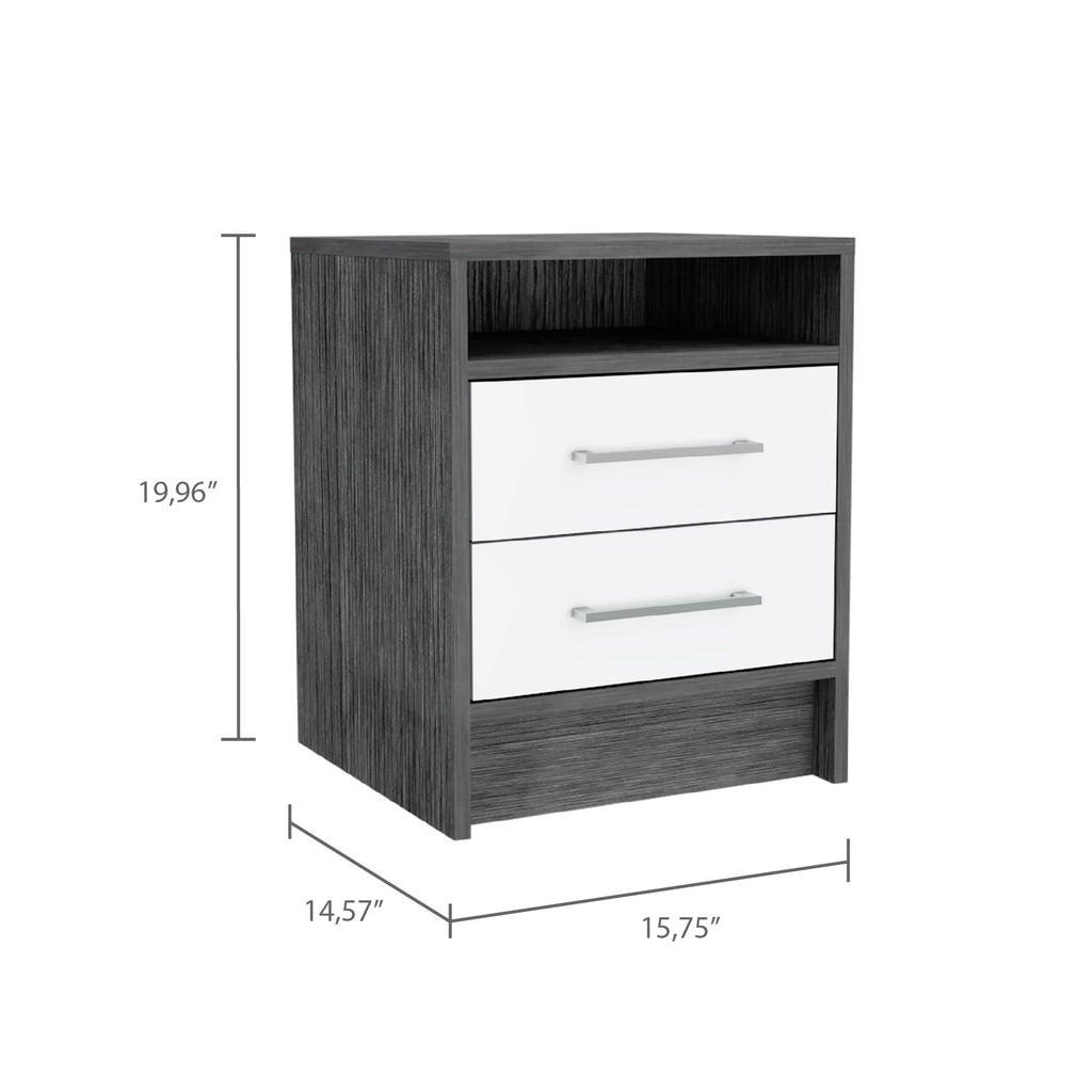 Boahaus Malaga Modern Nightstand with Open Shelf and Two Drawers | Contemporary Elegance