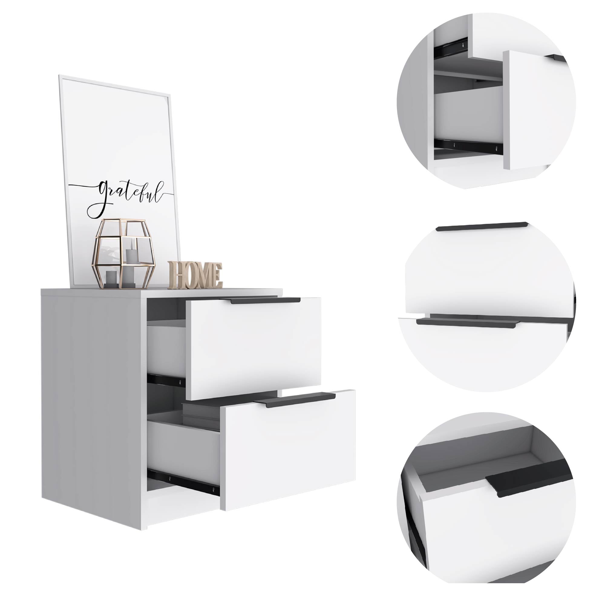 Boahaus Toledo Nightstand with Two Drawers | White Premium Design