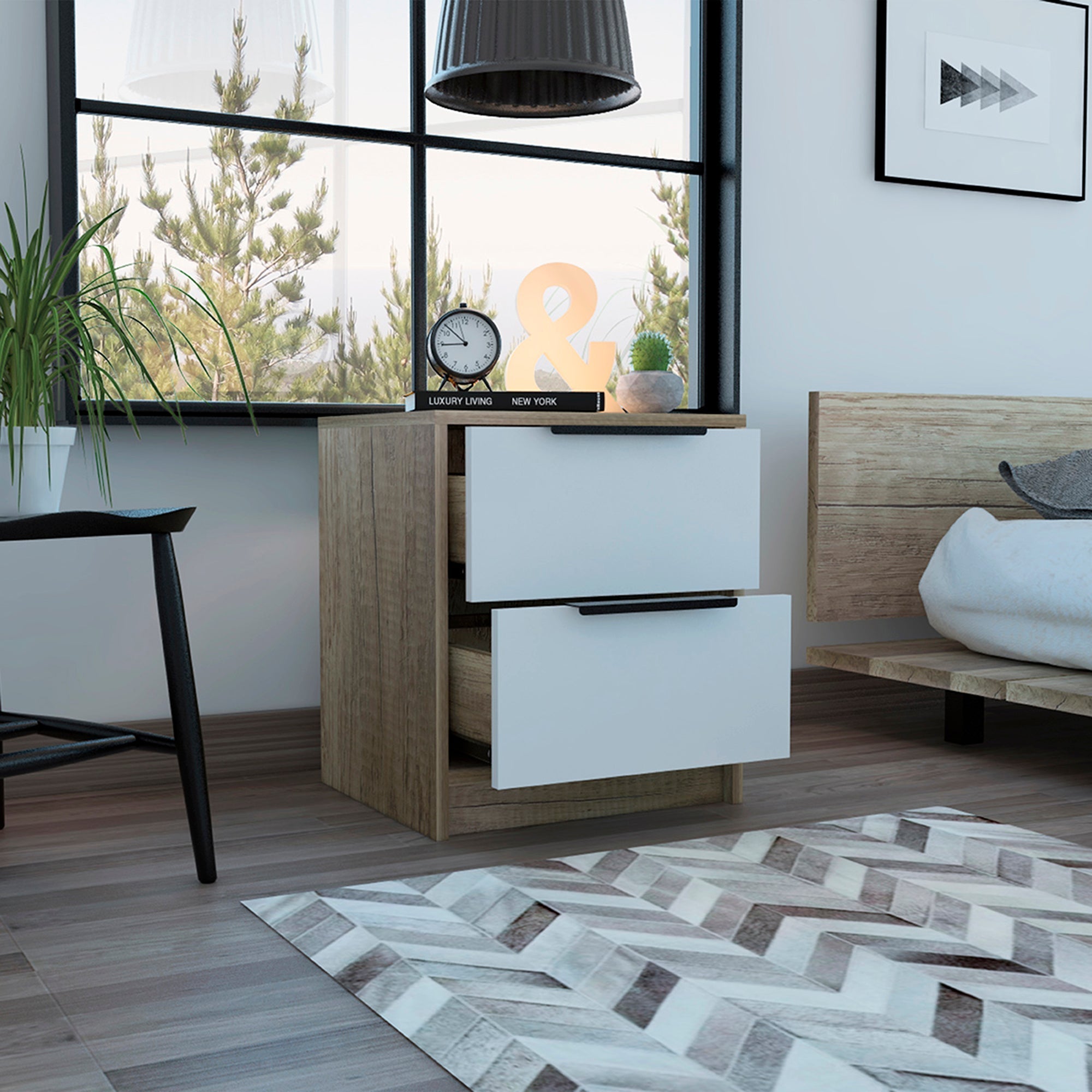 Boahaus Toledo Nightstand with Two Drawers | White Premium Design