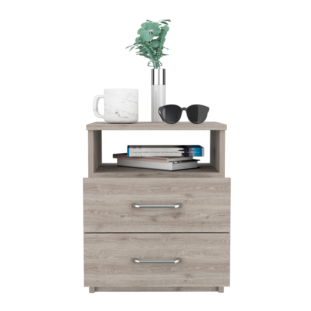 Boahaus Palma Nightstand with Two Drawers and Open Compartment | Black Premium Design