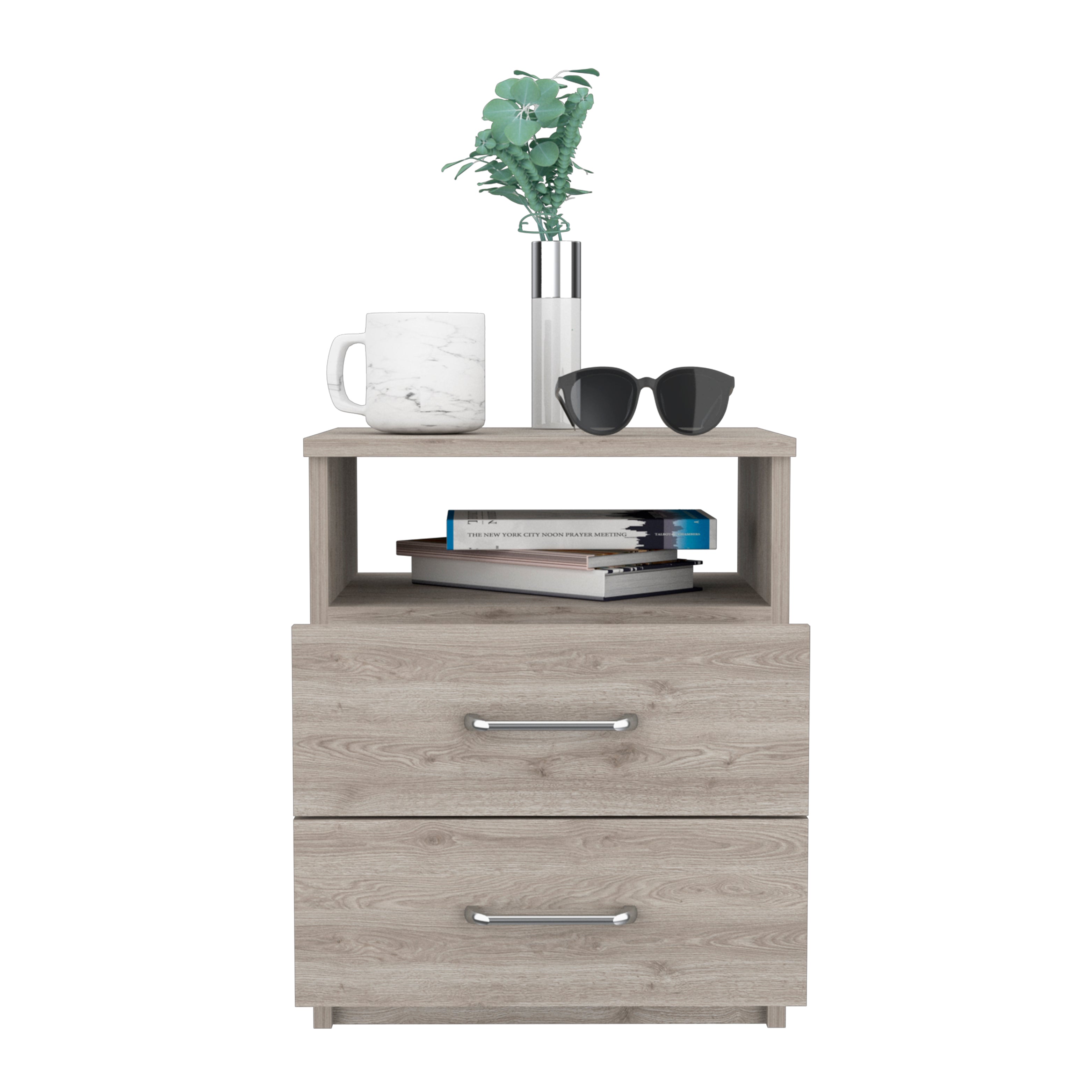 Boahaus Palma Nightstand with Two Drawers and Open Compartment | Black Premium Design