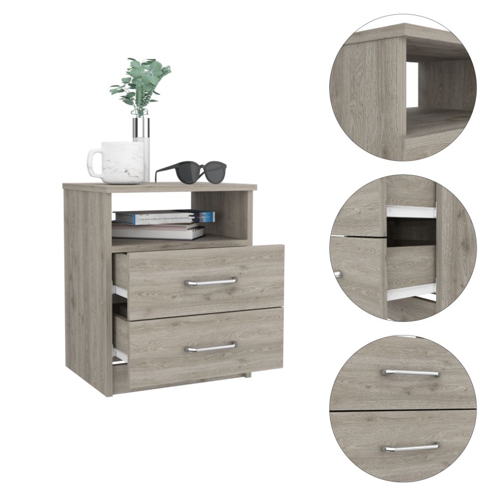 Boahaus Palma Nightstand with Two Drawers and Open Compartment | Black Premium Design