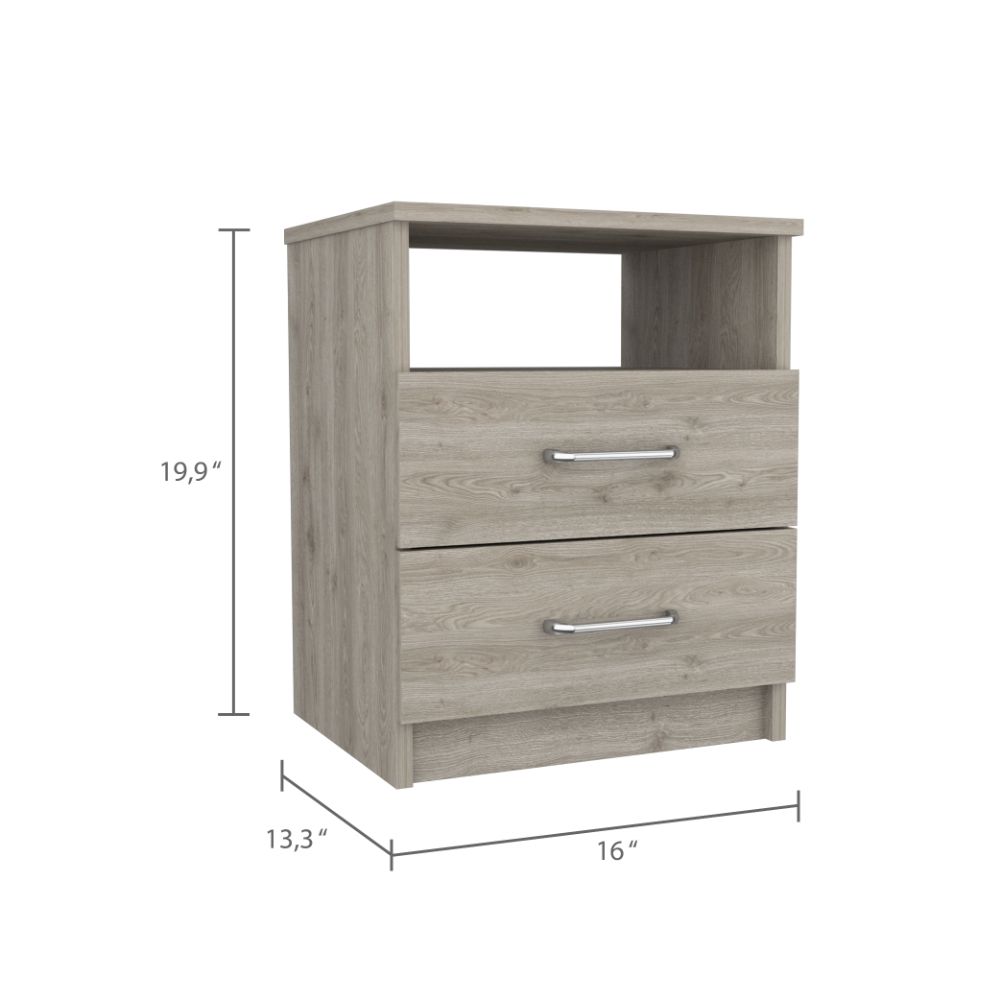 Boahaus Palma Nightstand with Two Drawers and Open Compartment | Black Premium Design