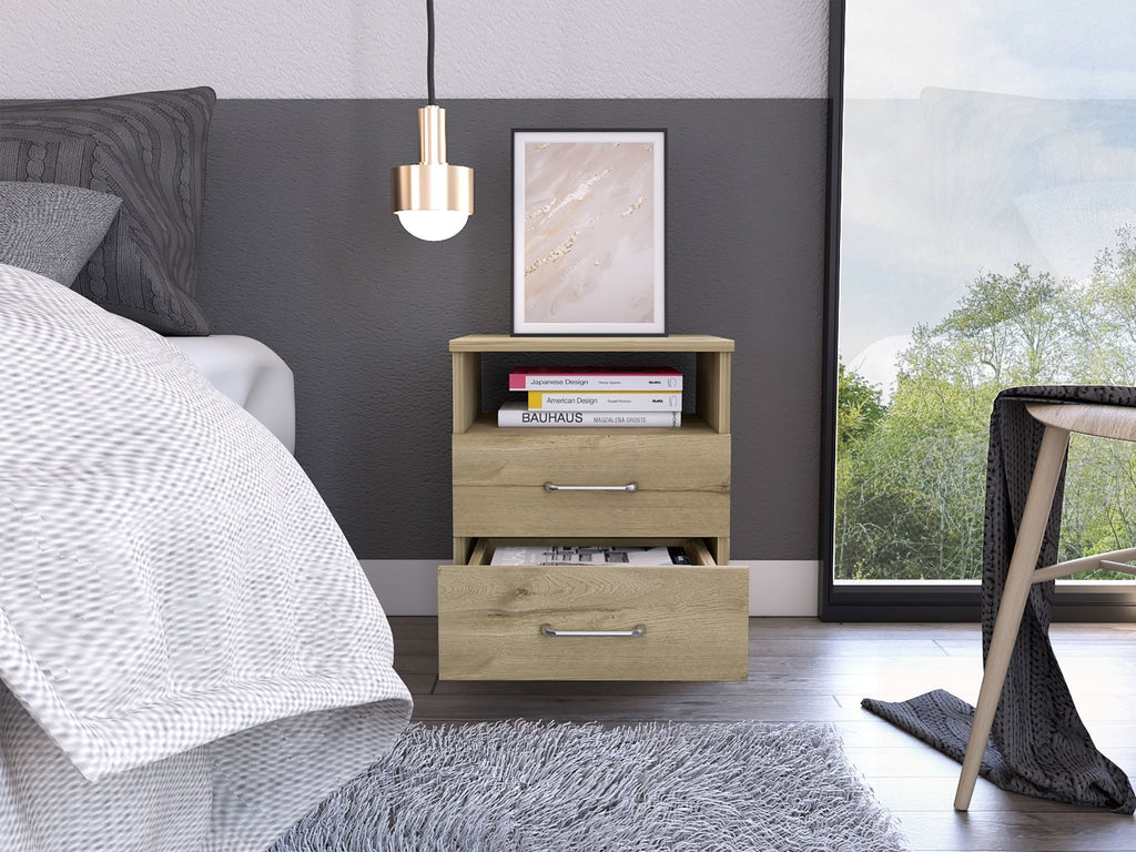 Boahaus Palma Nightstand with Two Drawers and Open Compartment | Black Premium Design