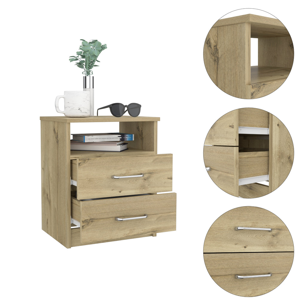Boahaus Palma Nightstand with Two Drawers and Open Compartment | Black Premium Design