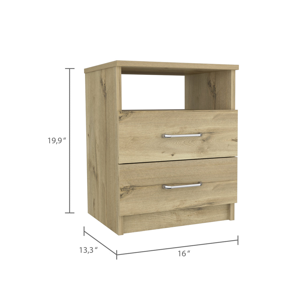Boahaus Palma Nightstand with Two Drawers and Open Compartment | Black Premium Design
