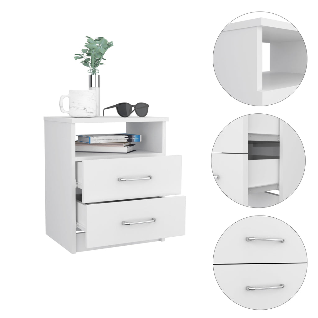 Boahaus Palma Nightstand with Two Drawers and Open Compartment | Black Premium Design