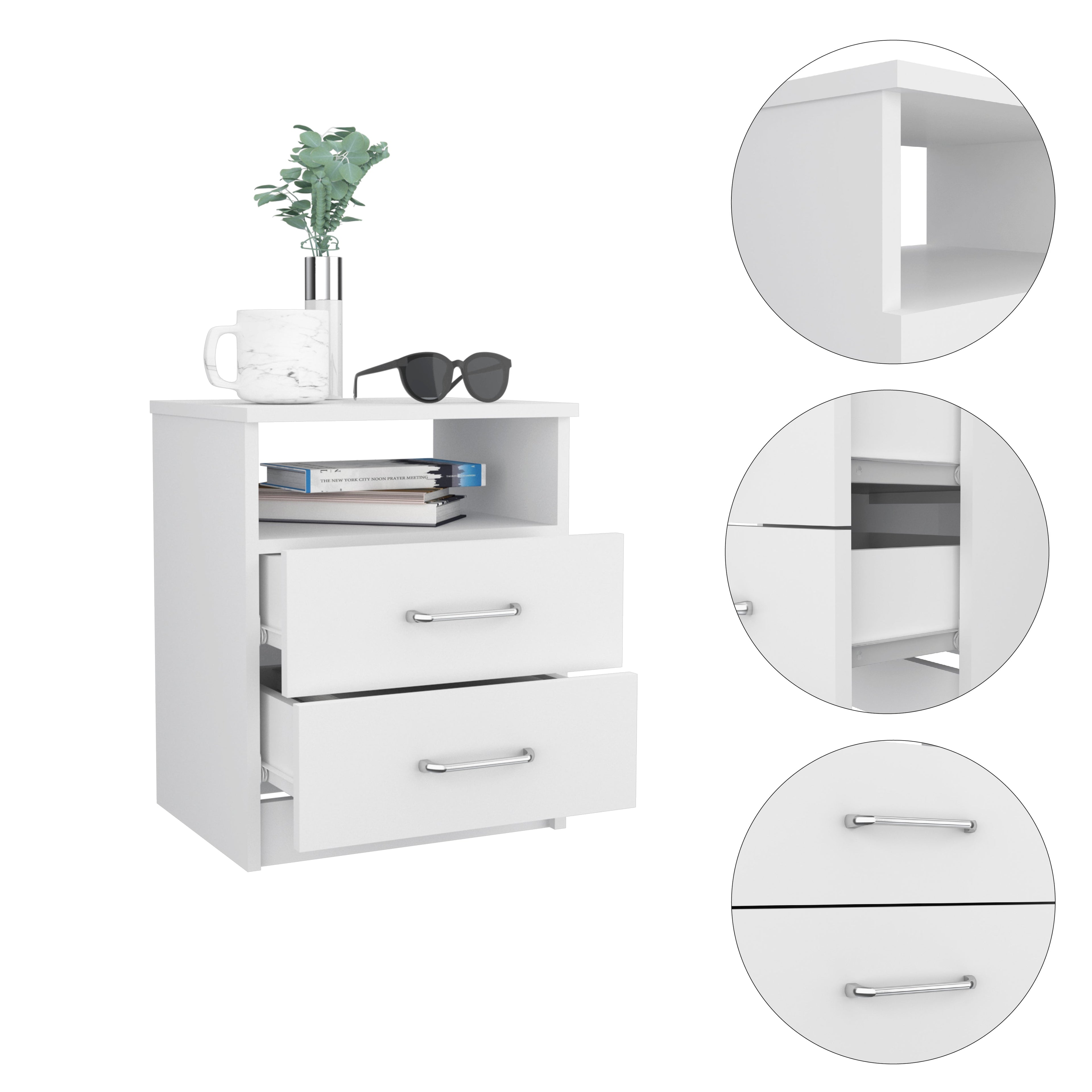 Boahaus Palma Nightstand with Two Drawers and Open Compartment | Black Premium Design