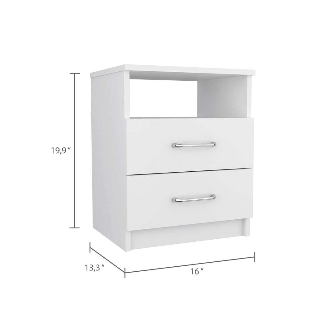 Boahaus Palma Nightstand with Two Drawers and Open Compartment | Black Premium Design