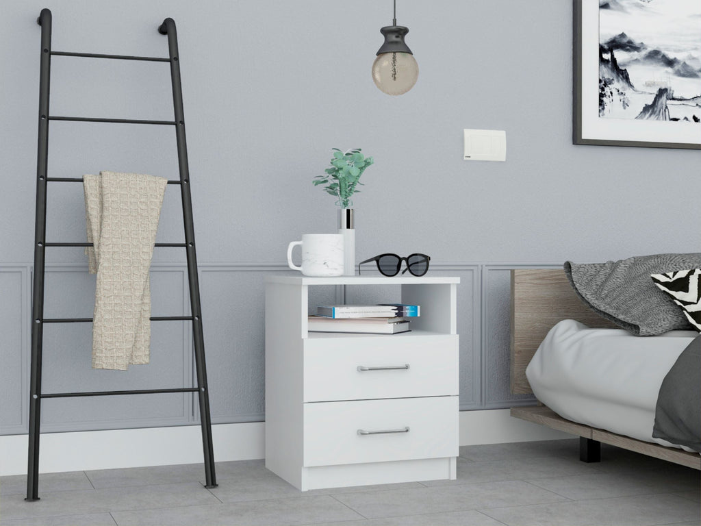 Boahaus Palma Nightstand with Two Drawers and Open Compartment | Black Premium Design