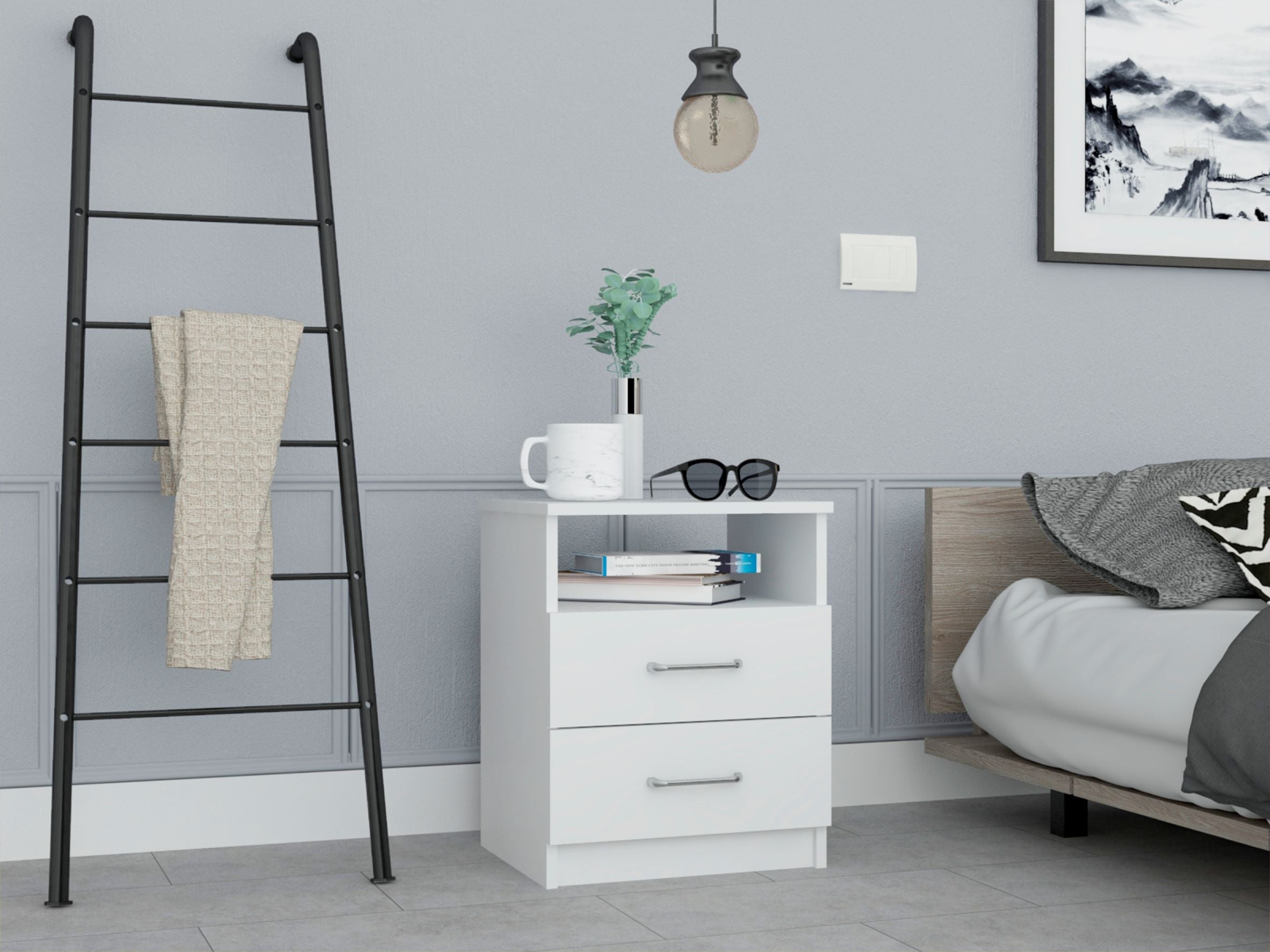 Boahaus Palma Nightstand with Two Drawers and Open Compartment | Black Premium Design
