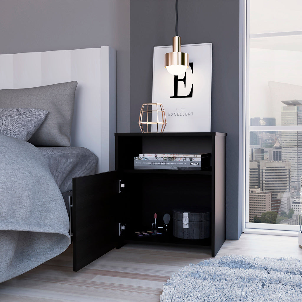 Boahaus Bilbao Nightstand with Cabinet and Open Shelf | Black Premium Design