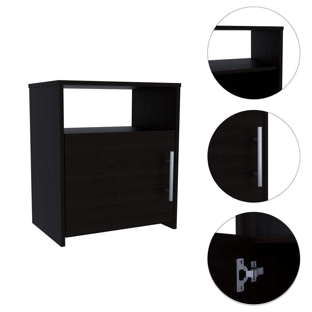 Boahaus Bilbao Nightstand with Cabinet and Open Shelf | Black Premium Design