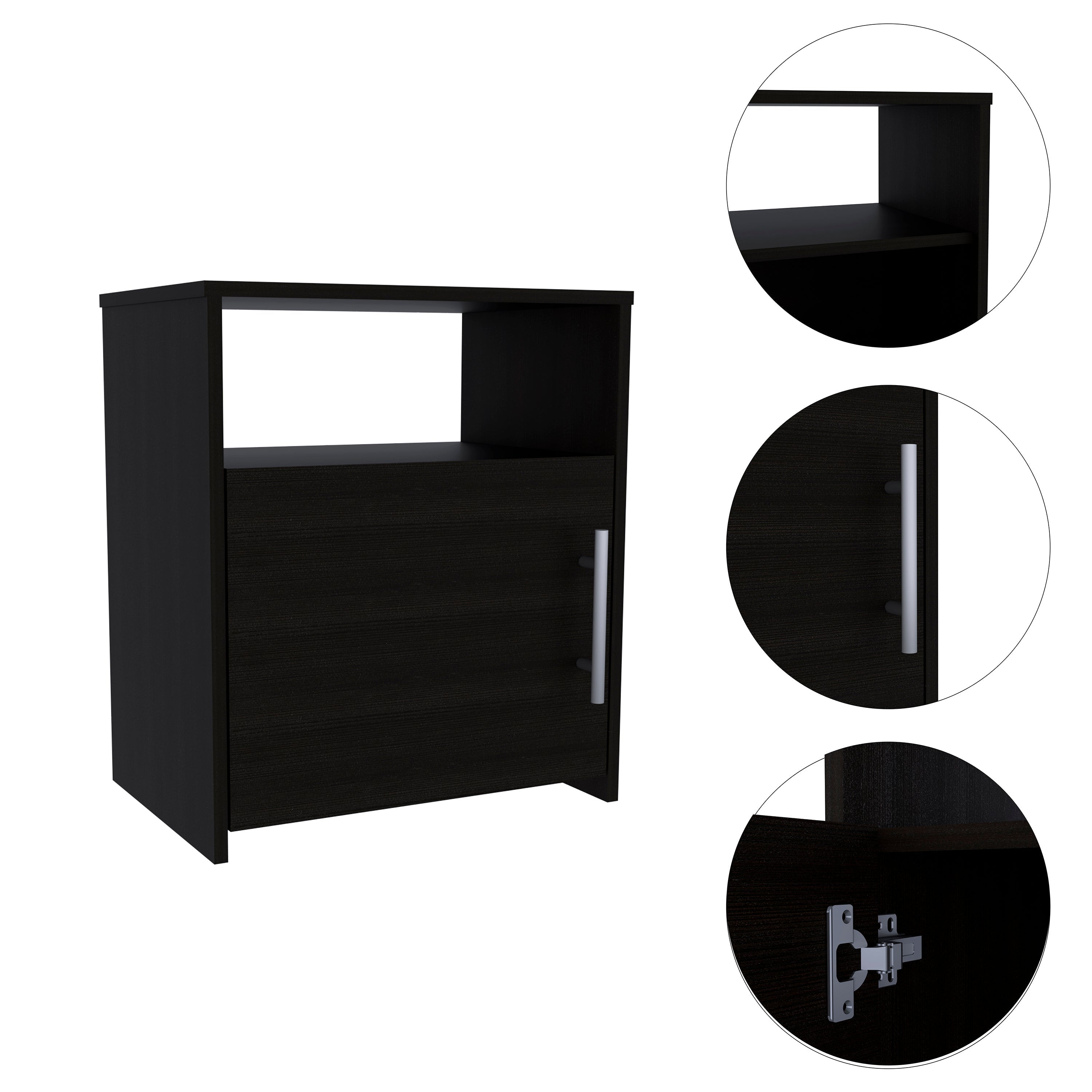 Boahaus Bilbao Nightstand with Cabinet and Open Shelf | Black Premium Design