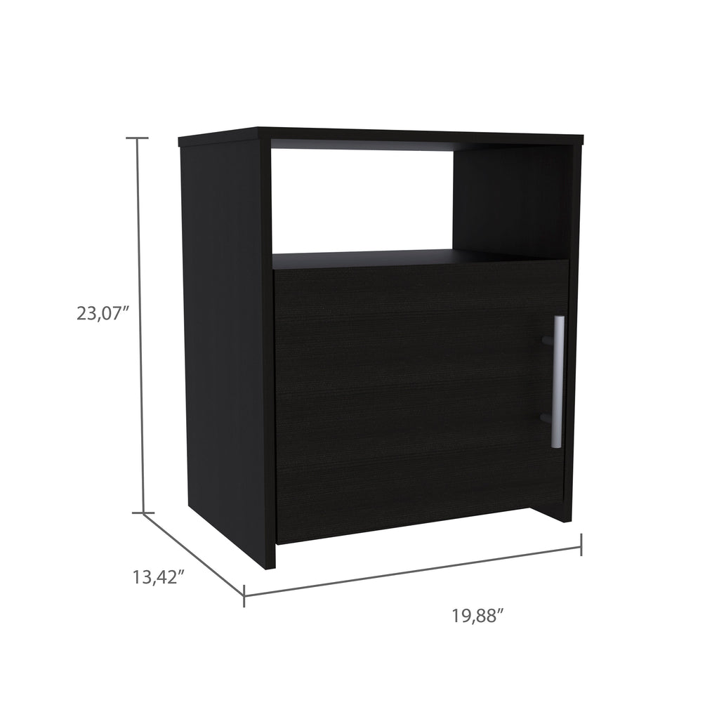 Boahaus Bilbao Nightstand with Cabinet and Open Shelf | Black Premium Design