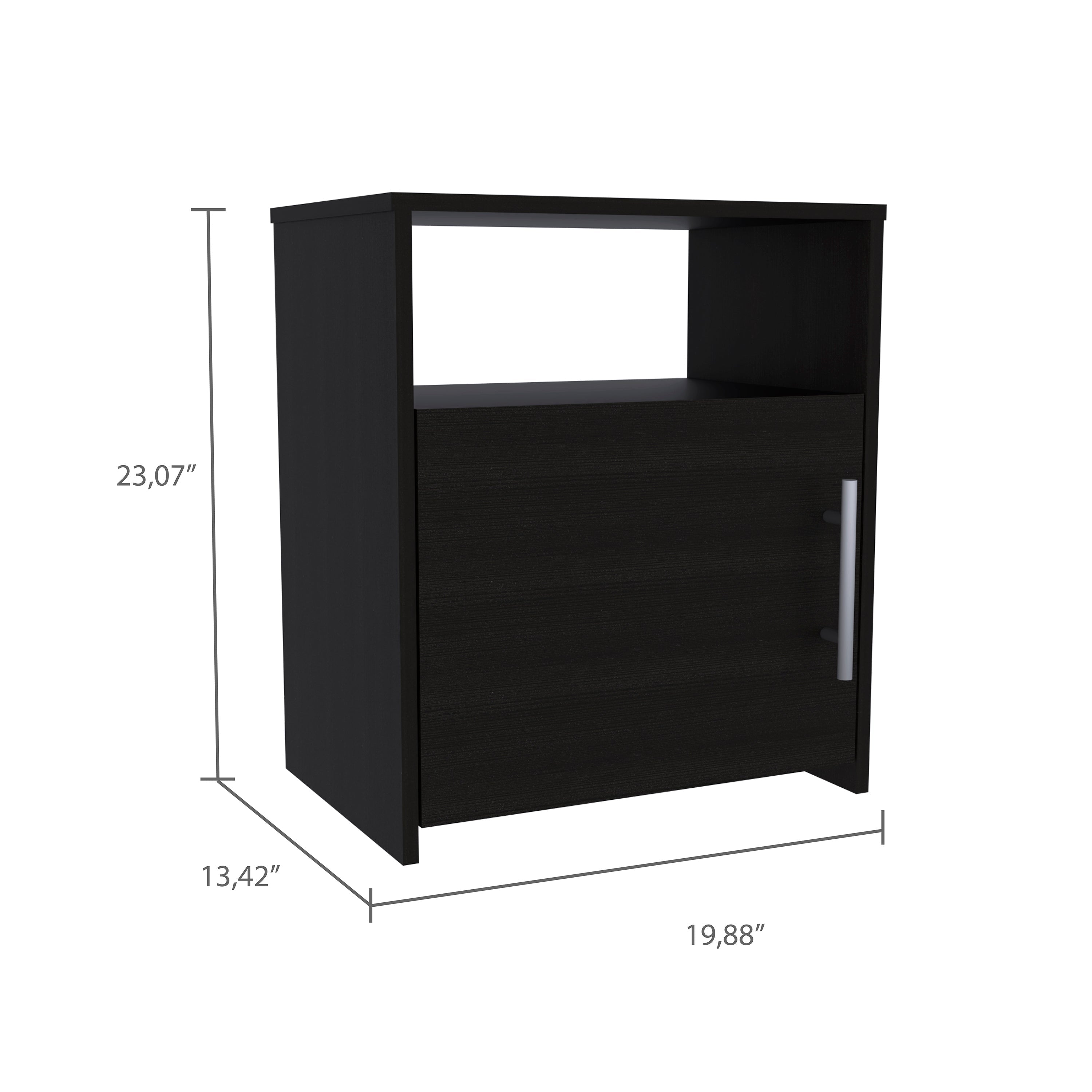 Boahaus Bilbao Nightstand with Cabinet and Open Shelf | Black Premium Design